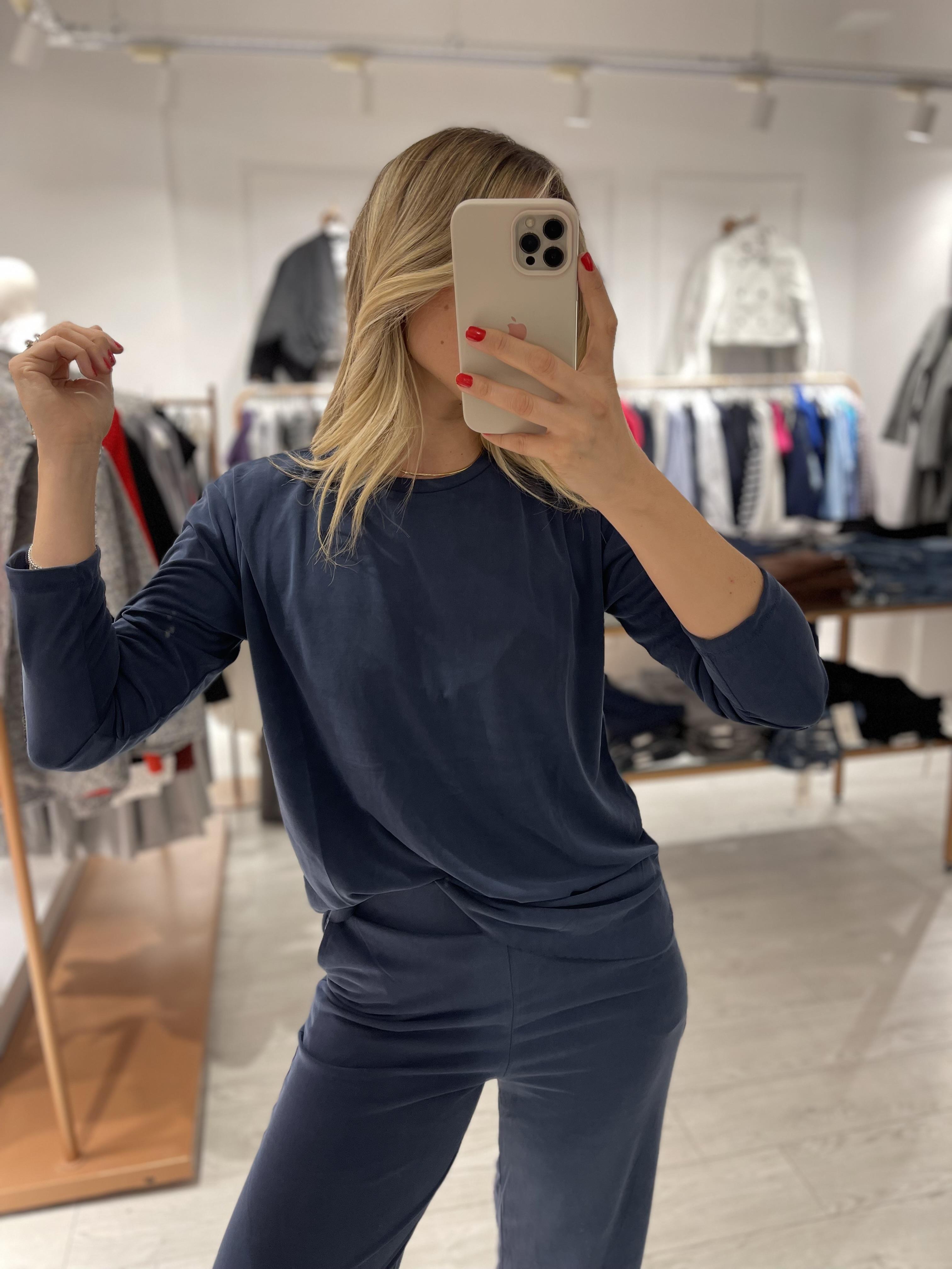 Lacivert Modal Uzun Kollu Basic Bluz