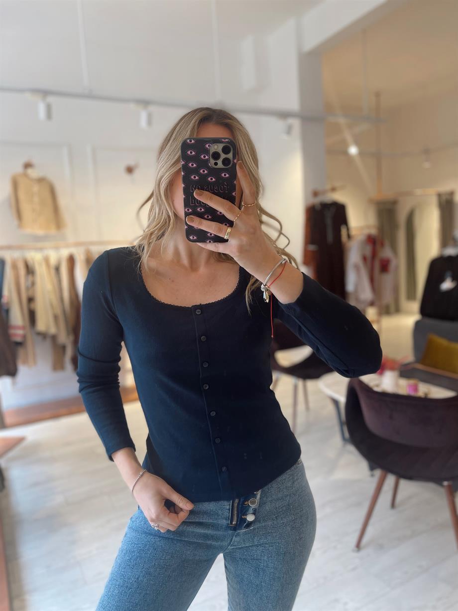 Lacivert Pamuklu İnce Basic Bluz · 3