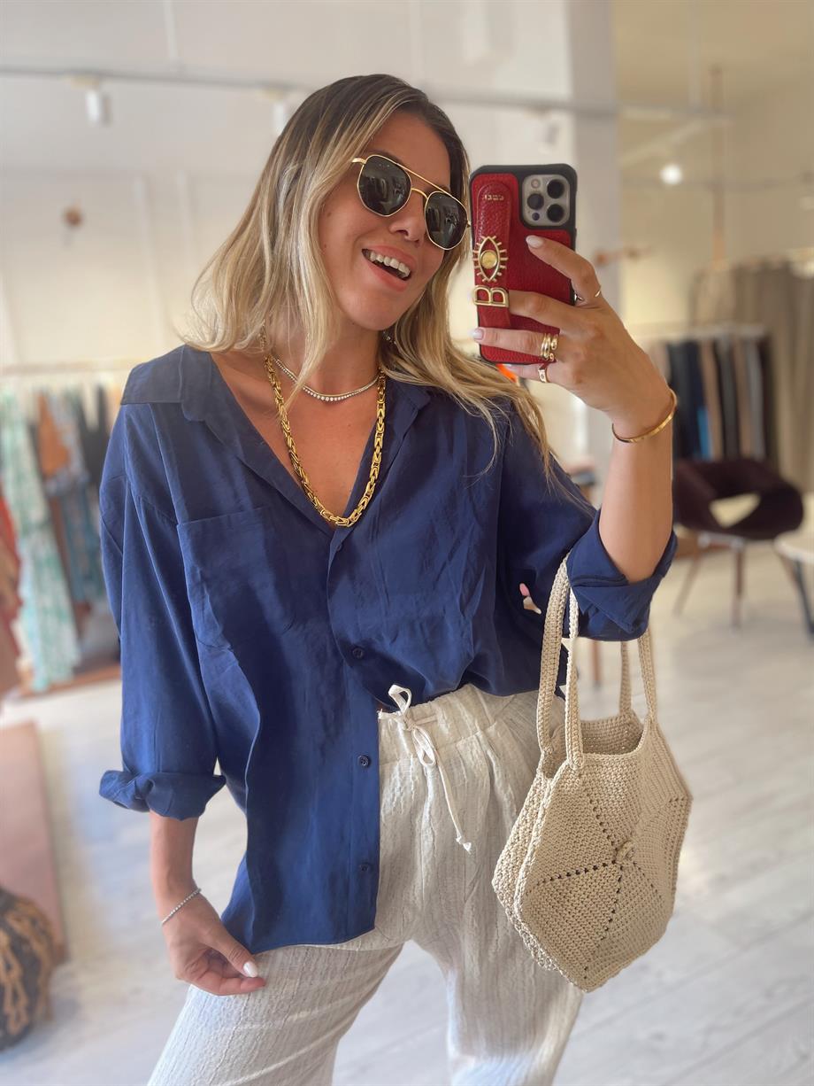 Lacivert Salaş Tensel Gömlek