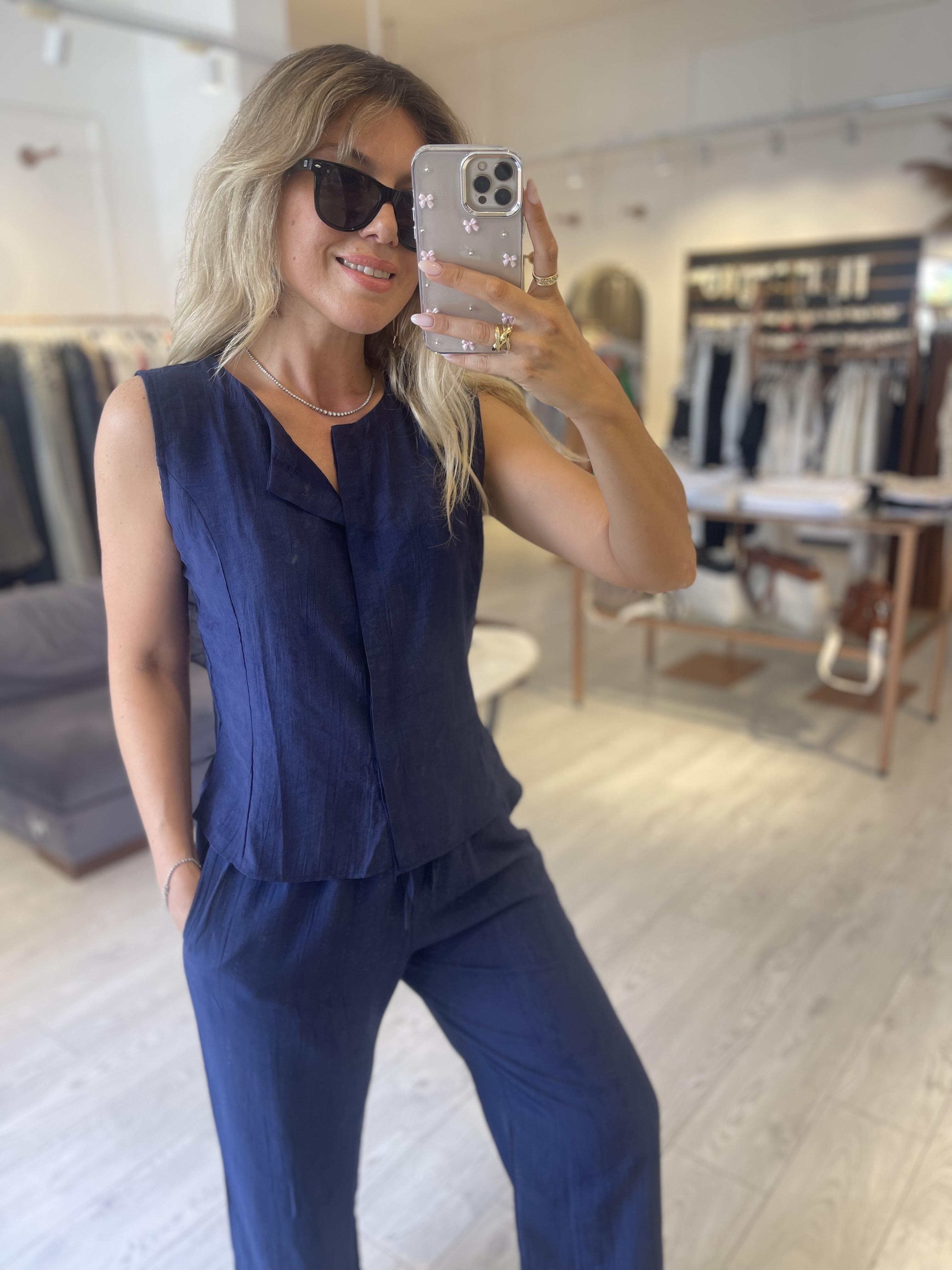 Lacivert  Tensel Yelek Pantolon Takım