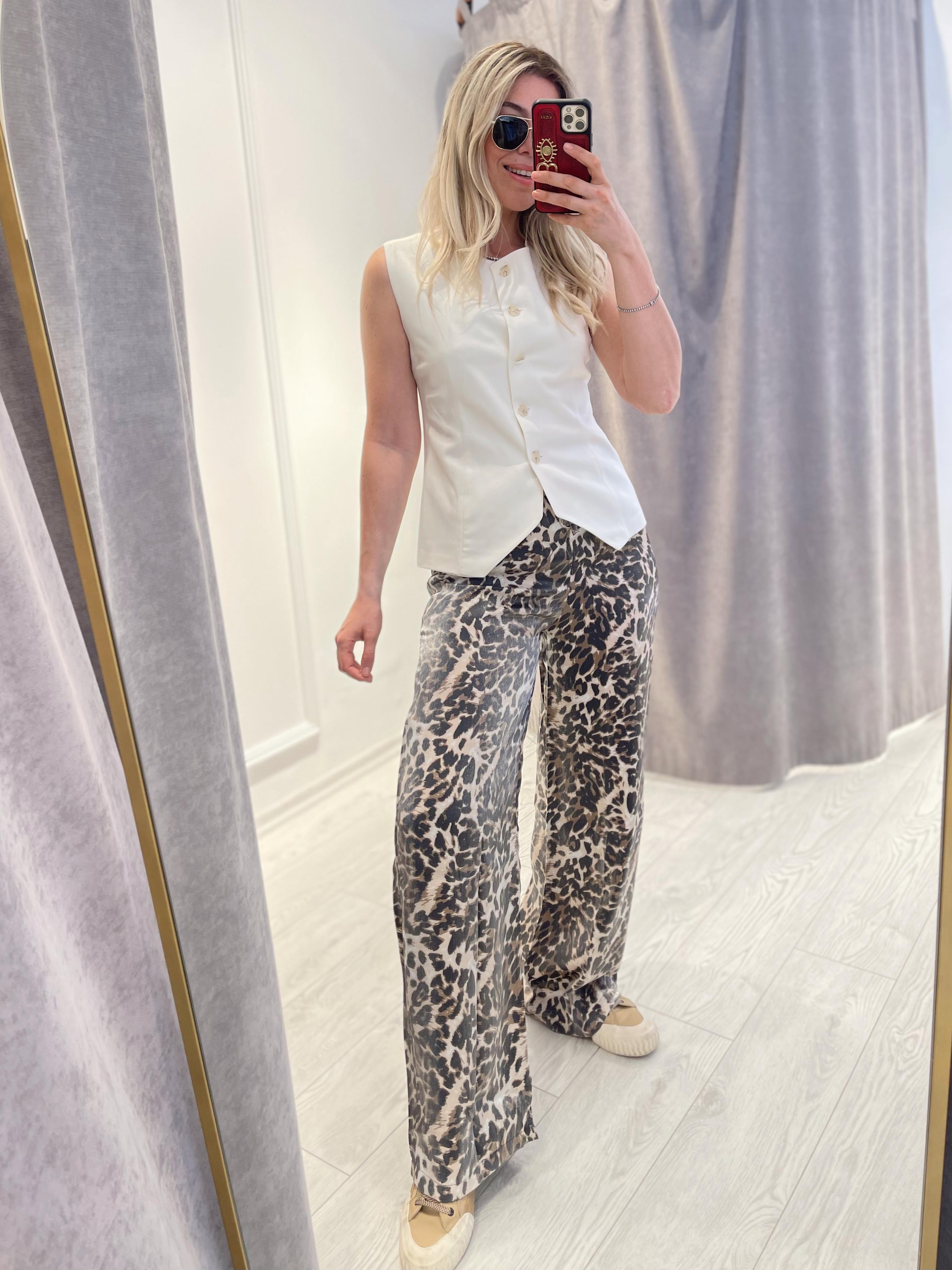 Leopar Bel Lastikli Palazzo Pantolon