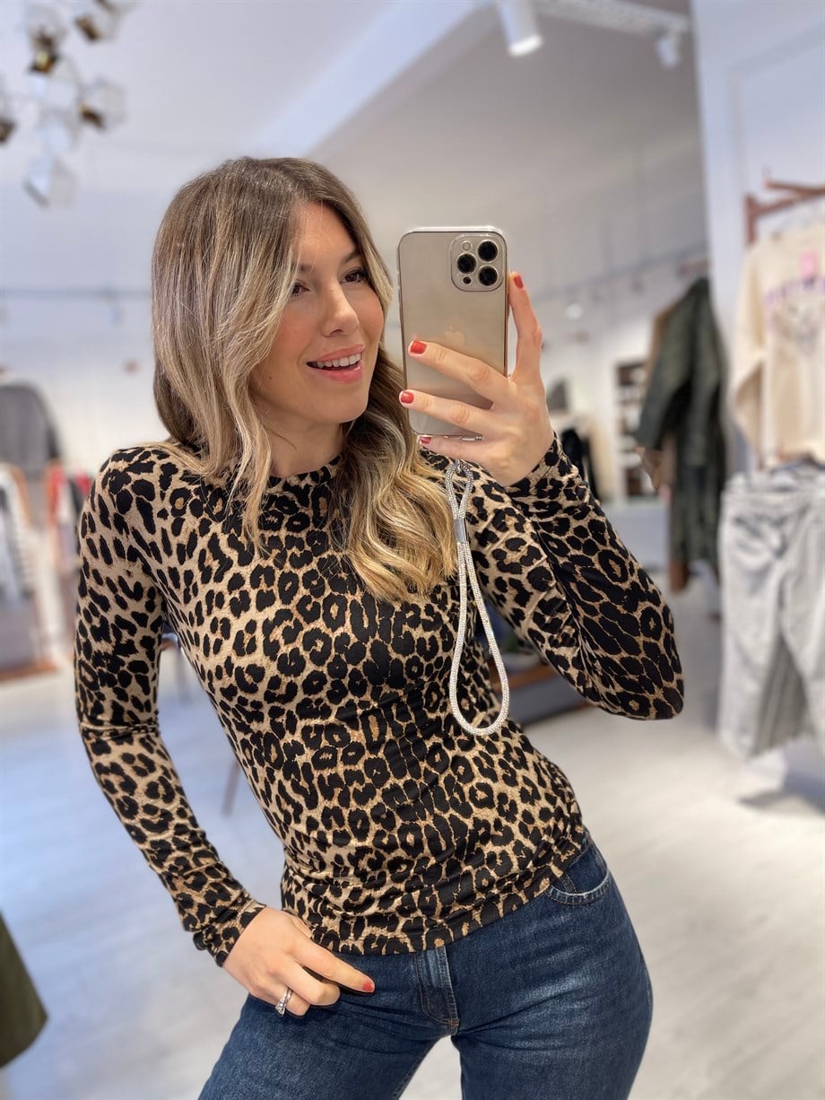 Leopar Bisiklet Yaka Bluz