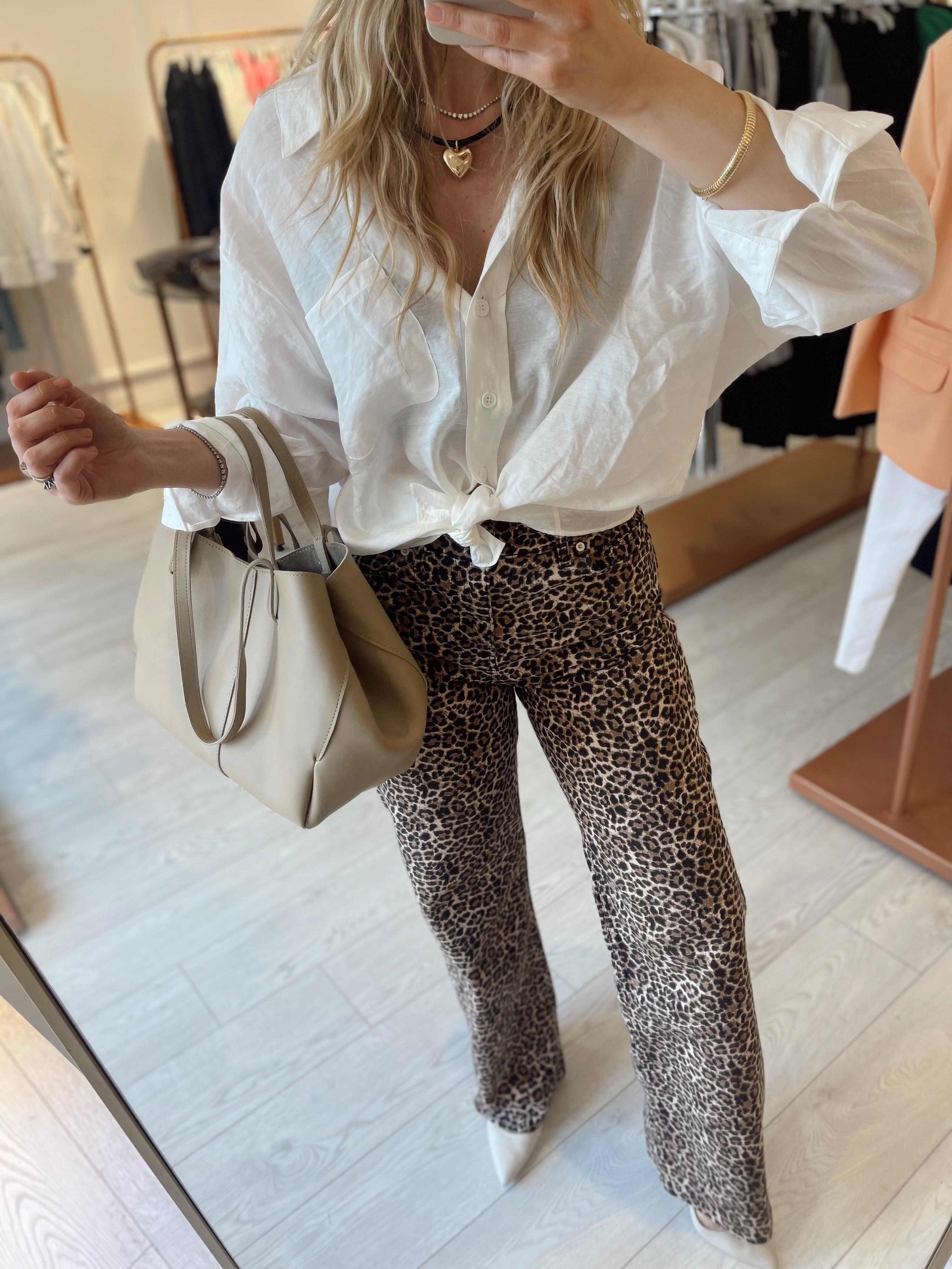 Leopar Desenli Straight Yüksek Bel Jean · 2