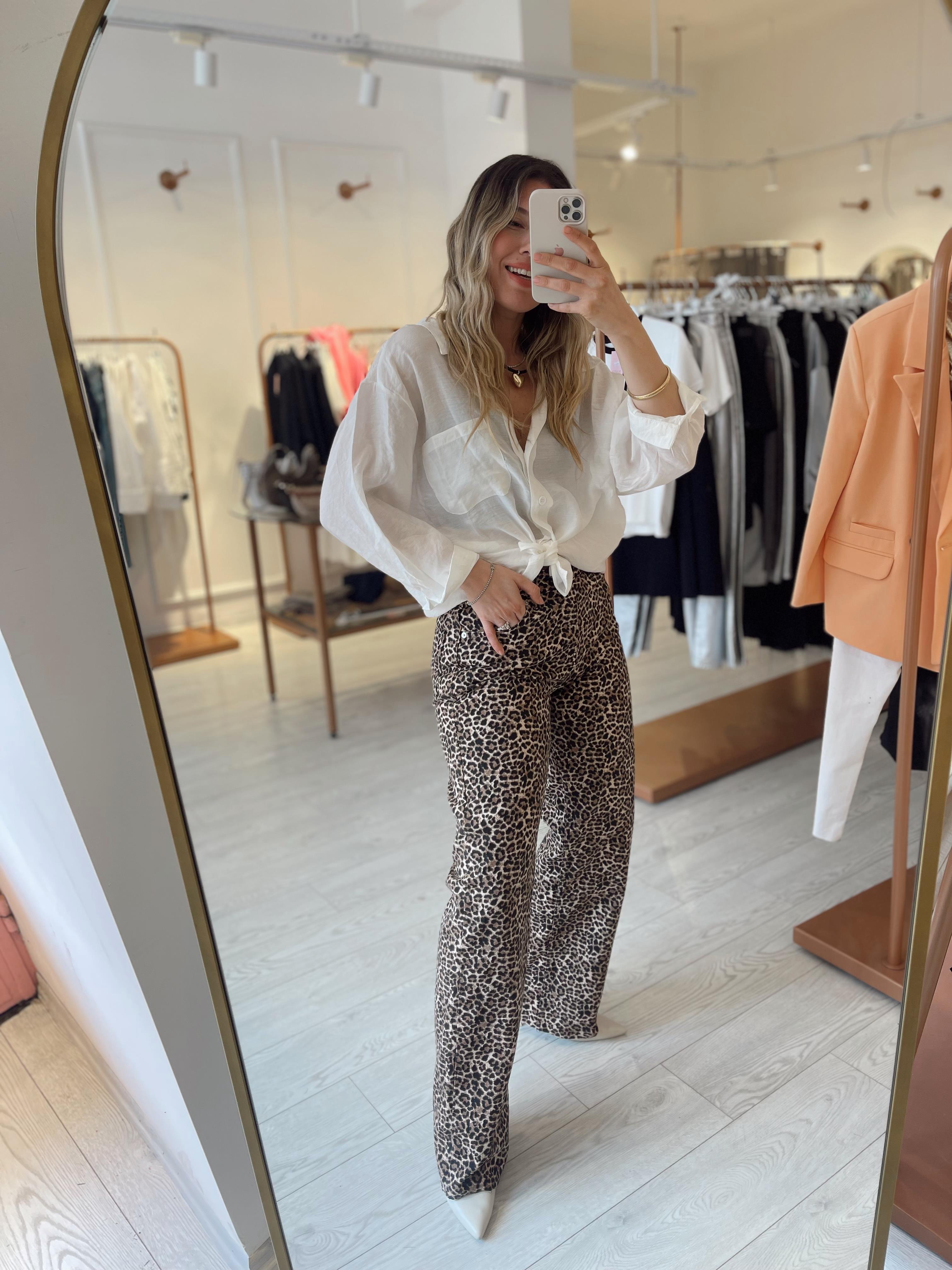 Leopar Desenli Straight Yüksek Bel Jean 