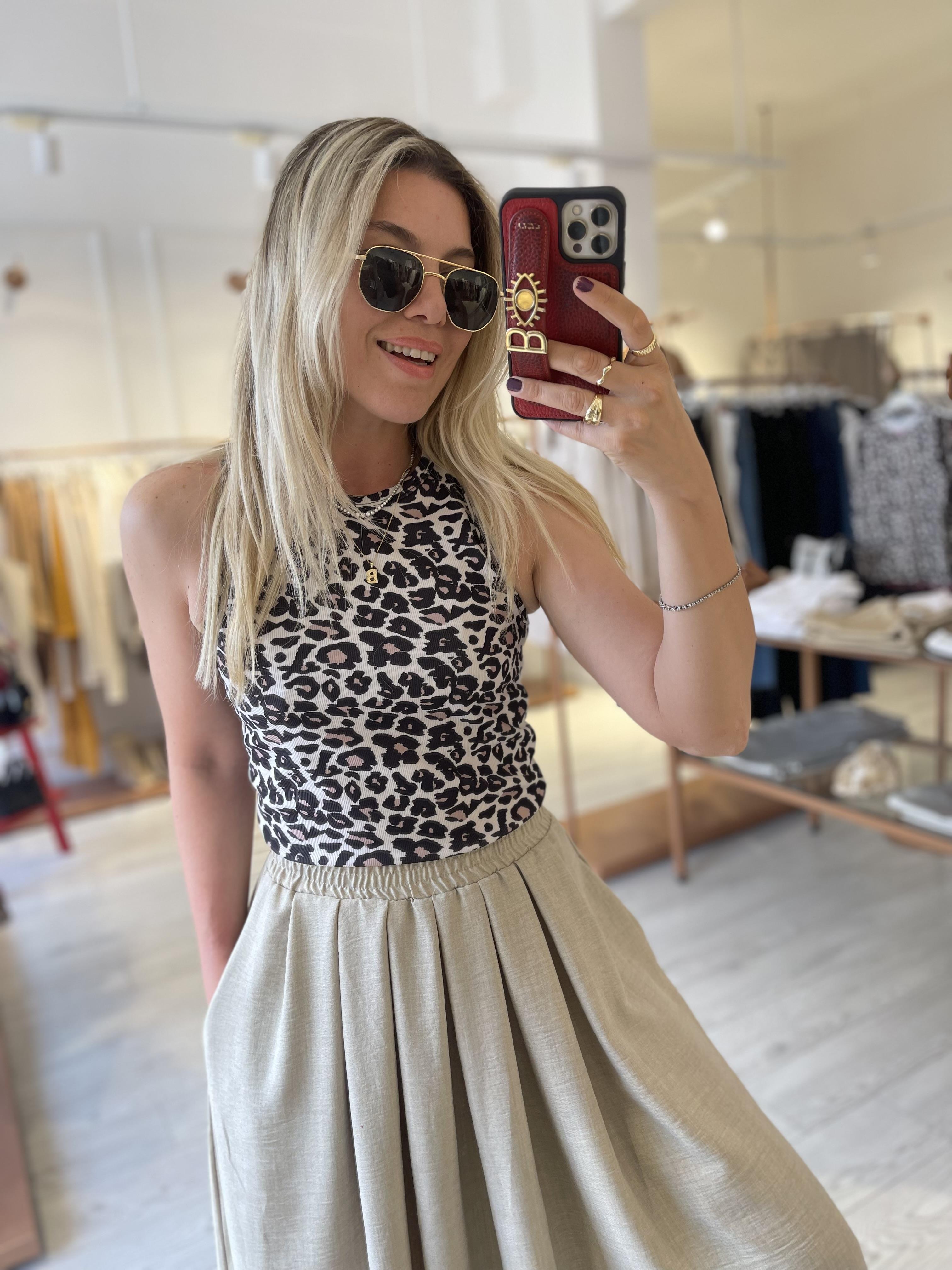 Leopar Halter Yaka Bluz