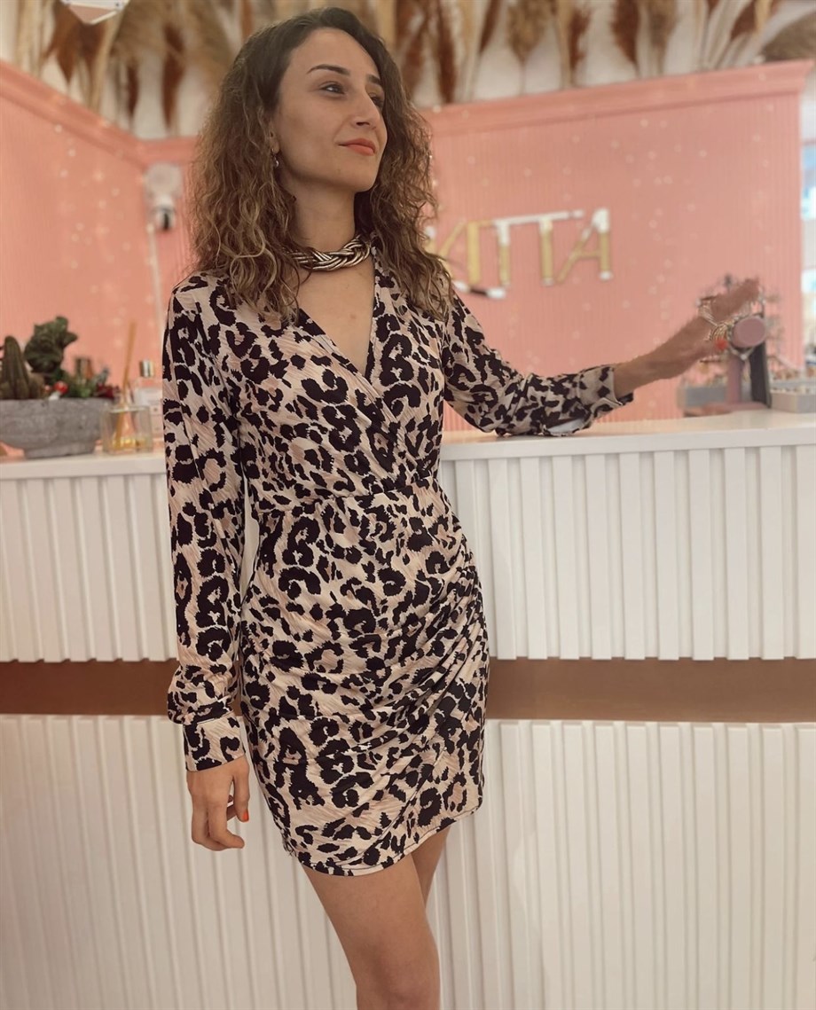 Leopar Kruvaze Yaka Mini Elbise · 4