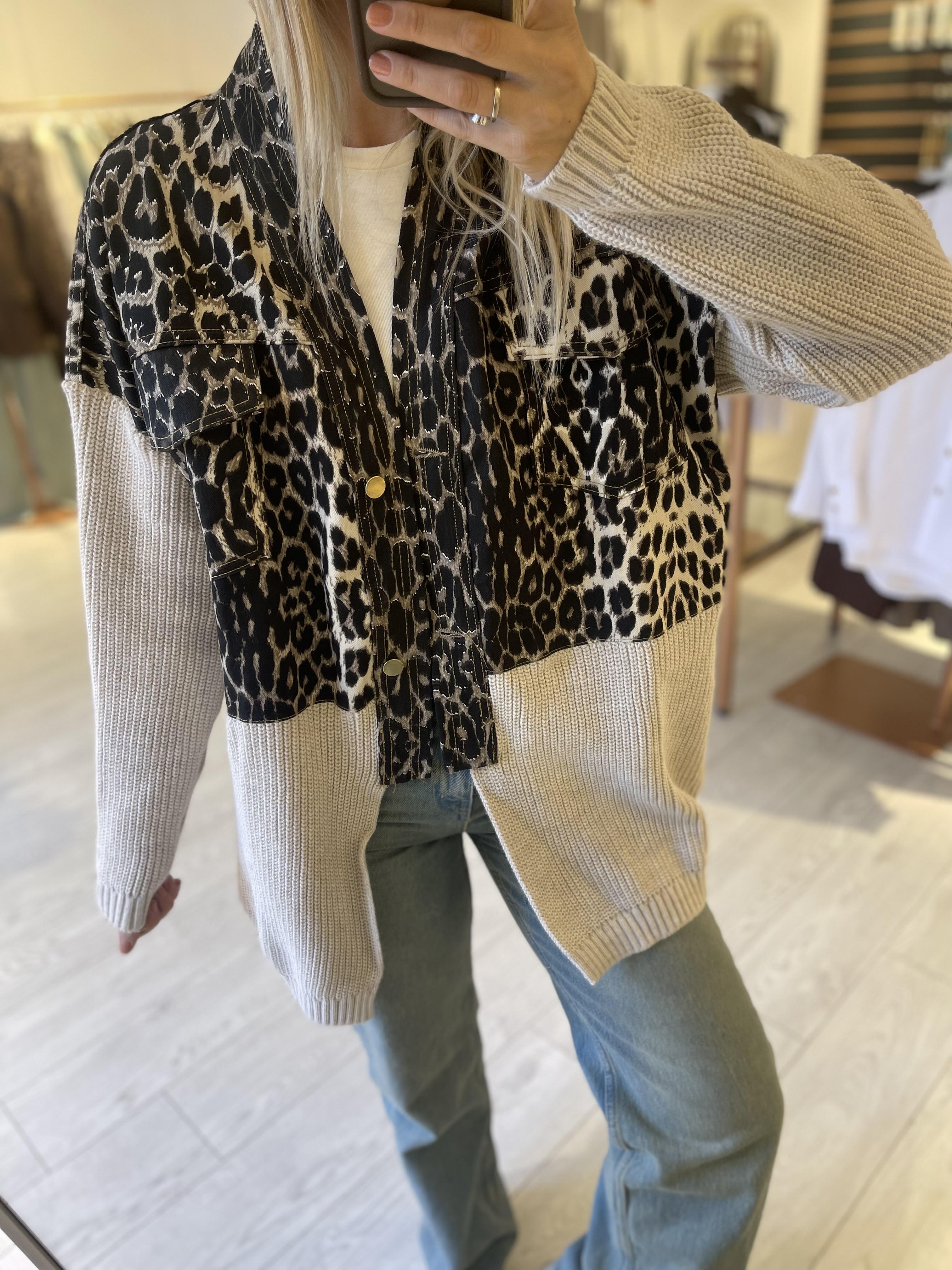 Leopar Triko Mix Tasarım Ceket Hırka · 2