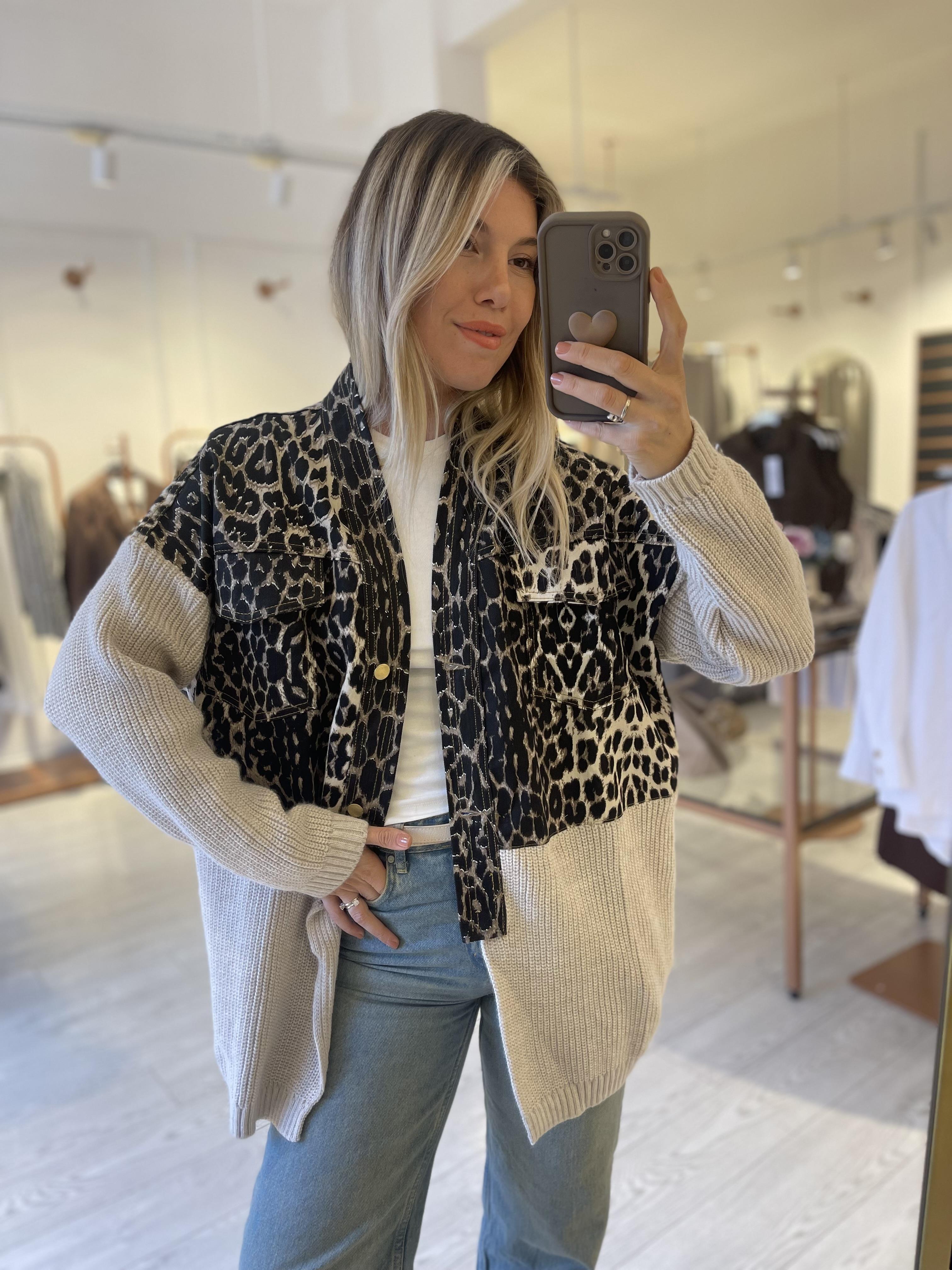 Leopar Triko Mix Tasarım Ceket Hırka