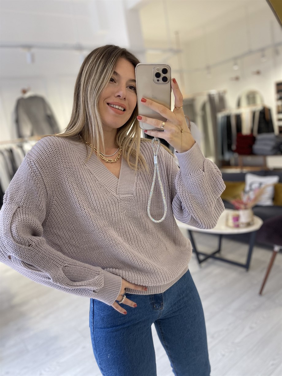 Lila Kol Detaylı Tasarım Triko