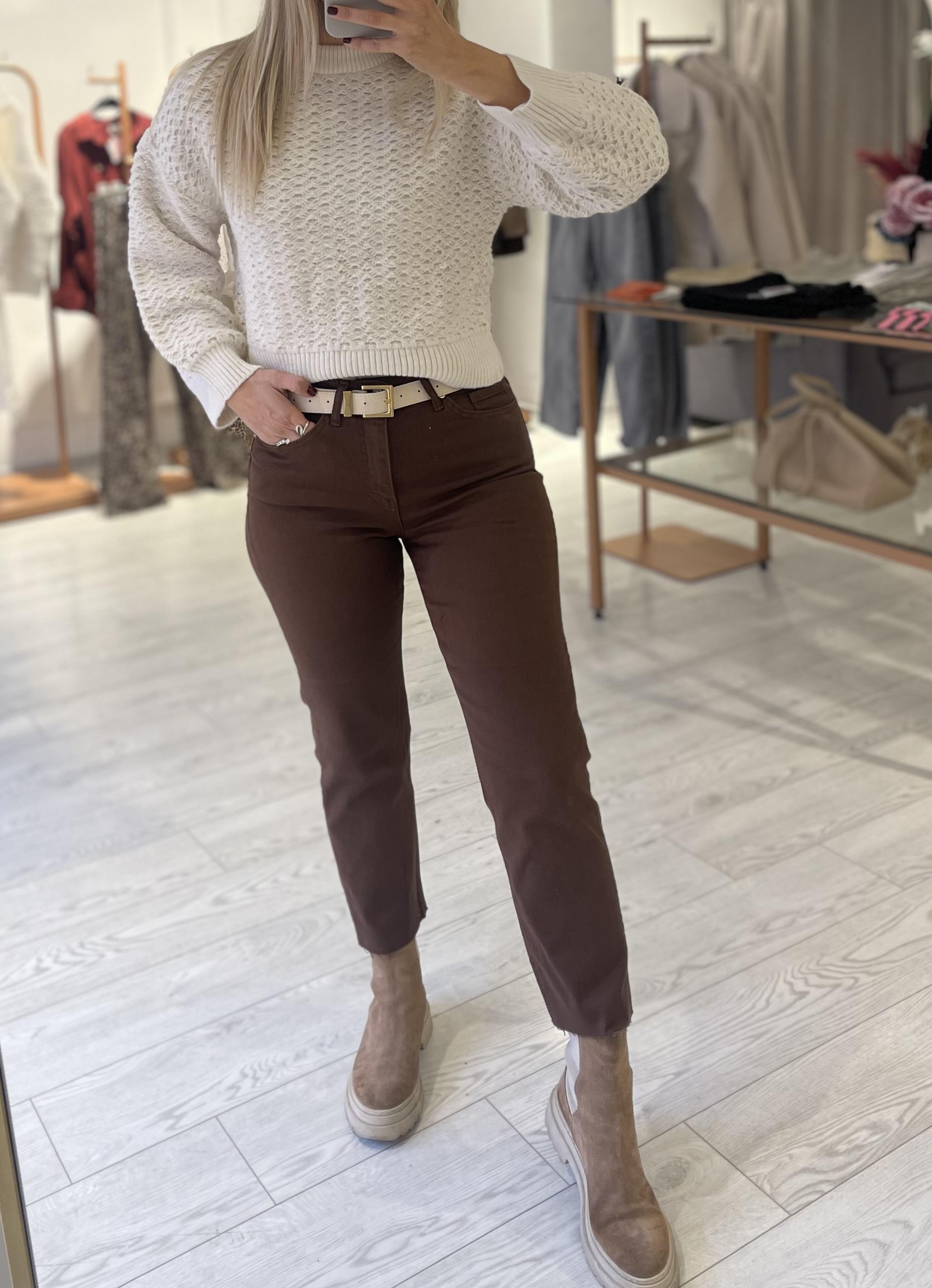 Linda kahverengi Likralı Boyfit Jean · 2