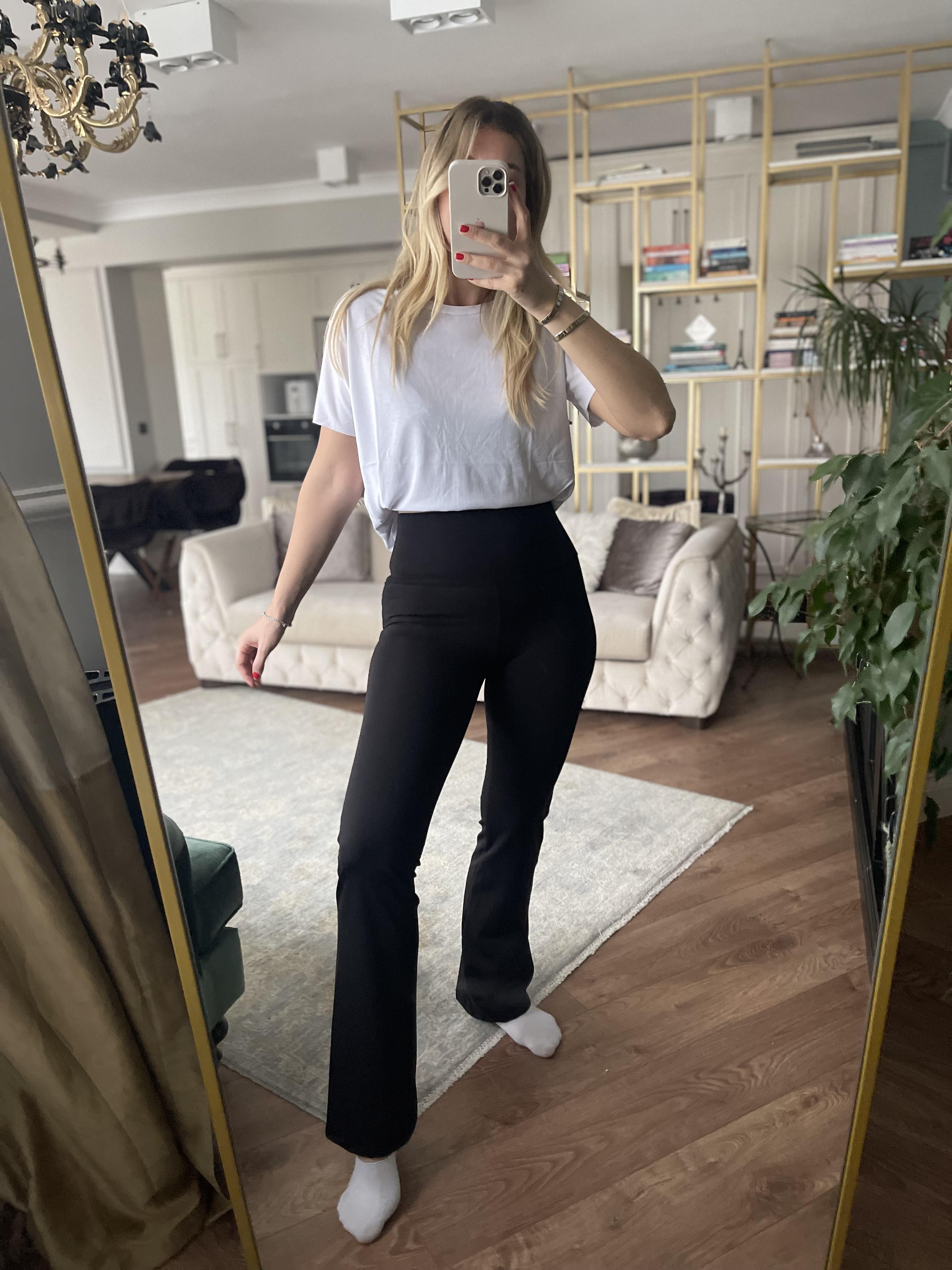 Marka Model Şardonlu Flare Paça Tayt Siyah