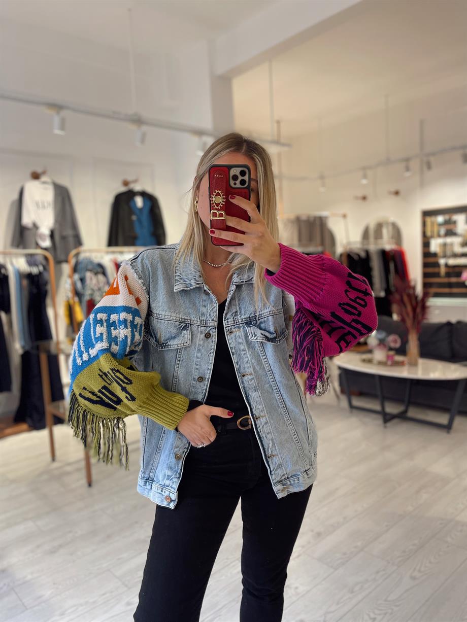 Marka Model Tasarım Triko & Buz Mavi Denim Karışımı Mont