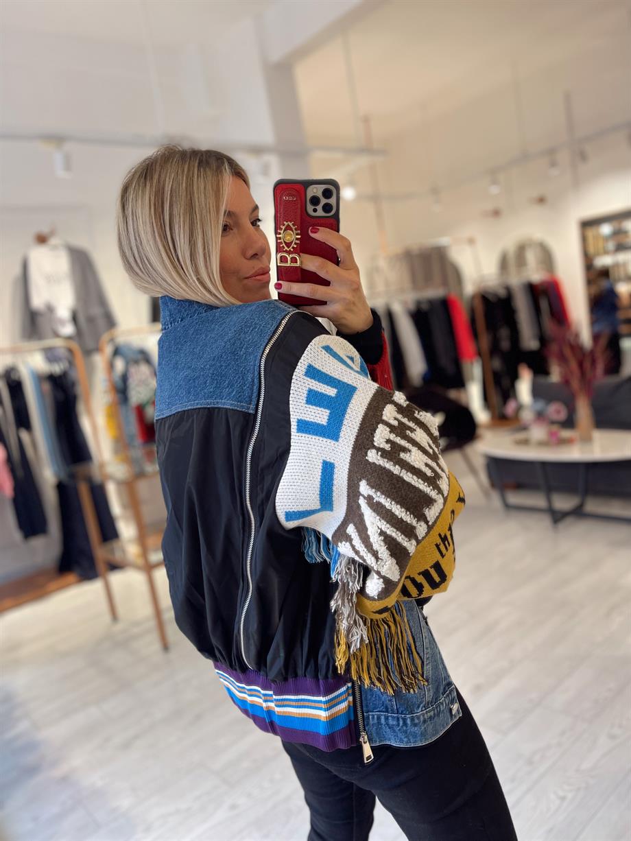 Marka Model Tasarım Triko & Lacivert Denim Karışımı Mont