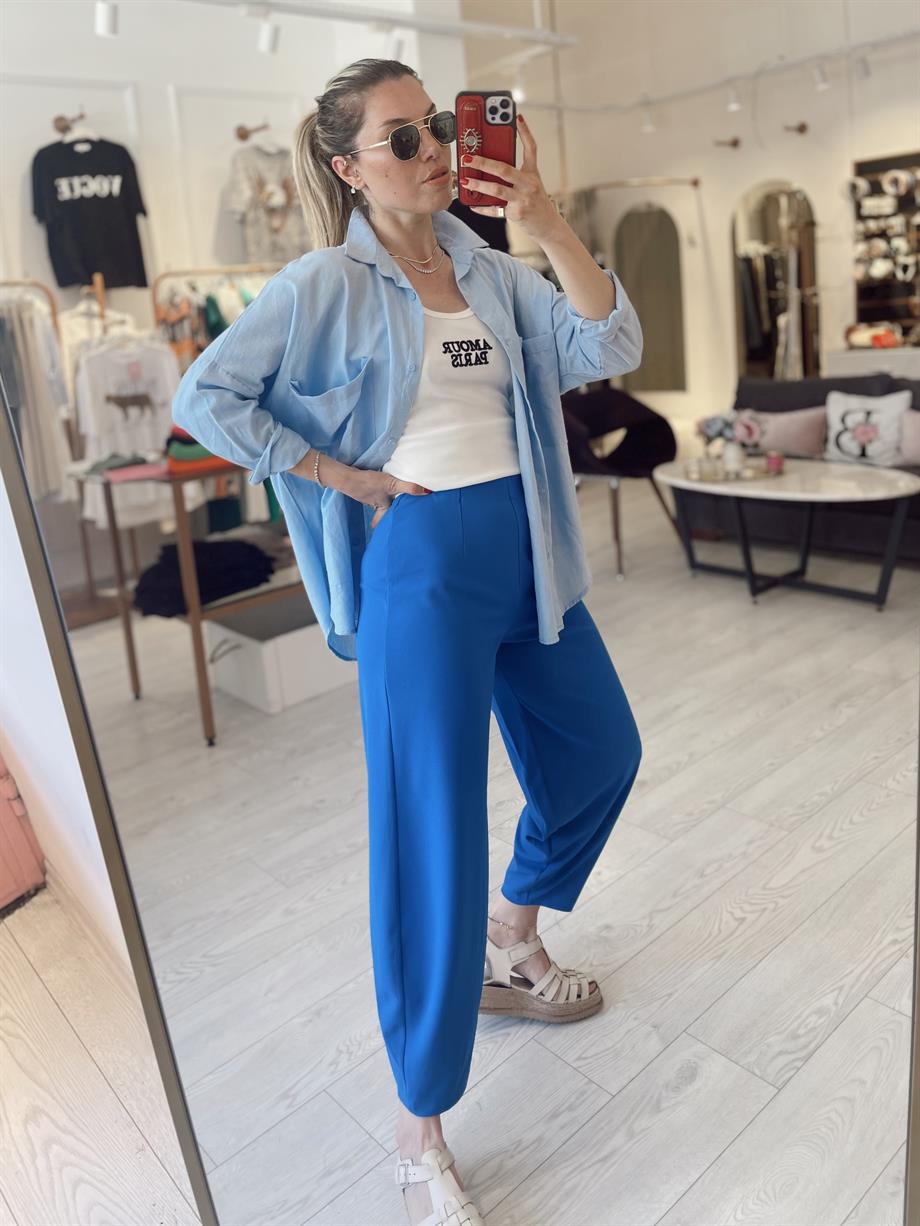 Mavi Balon Fit Bel Lastikli Pantolon