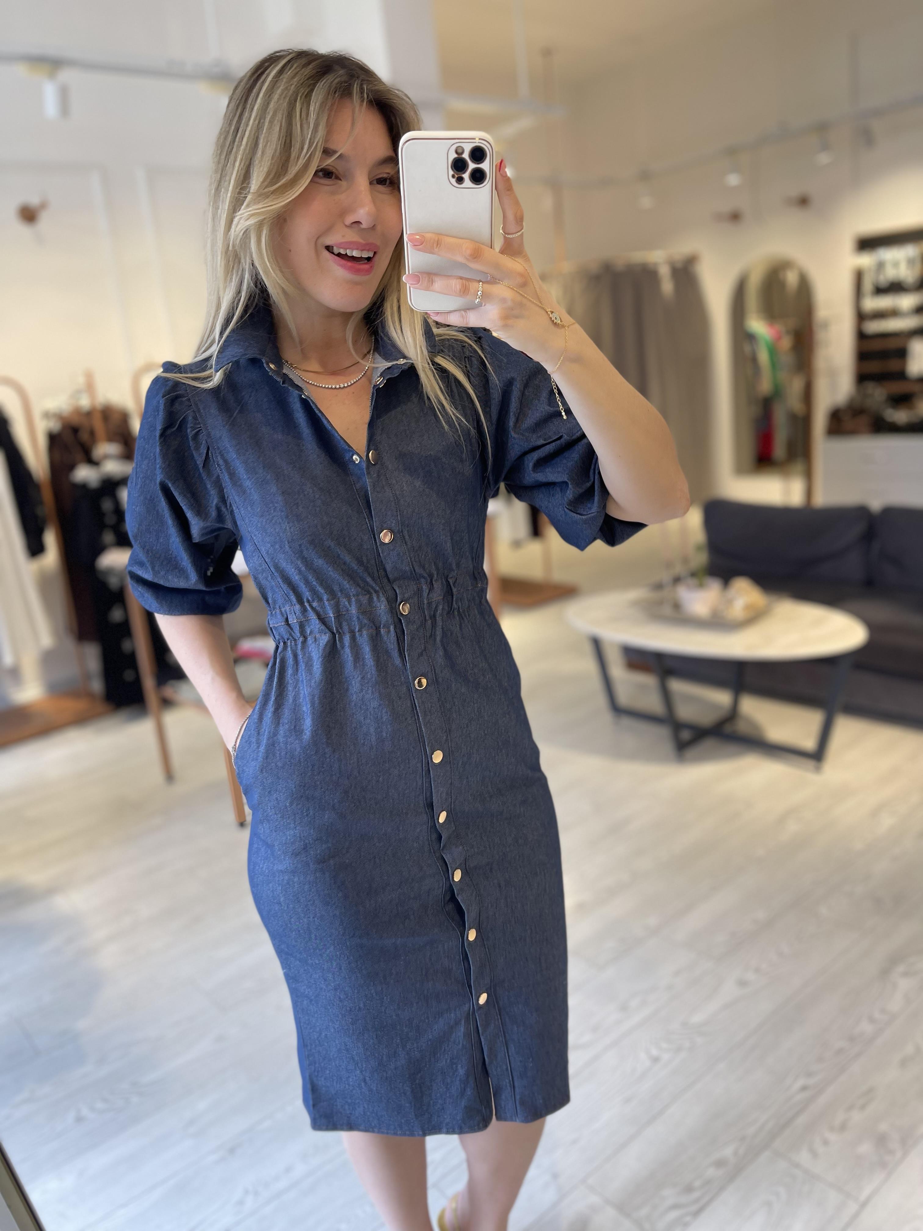 Mavi Denim Yetim Kol Midi Elbise