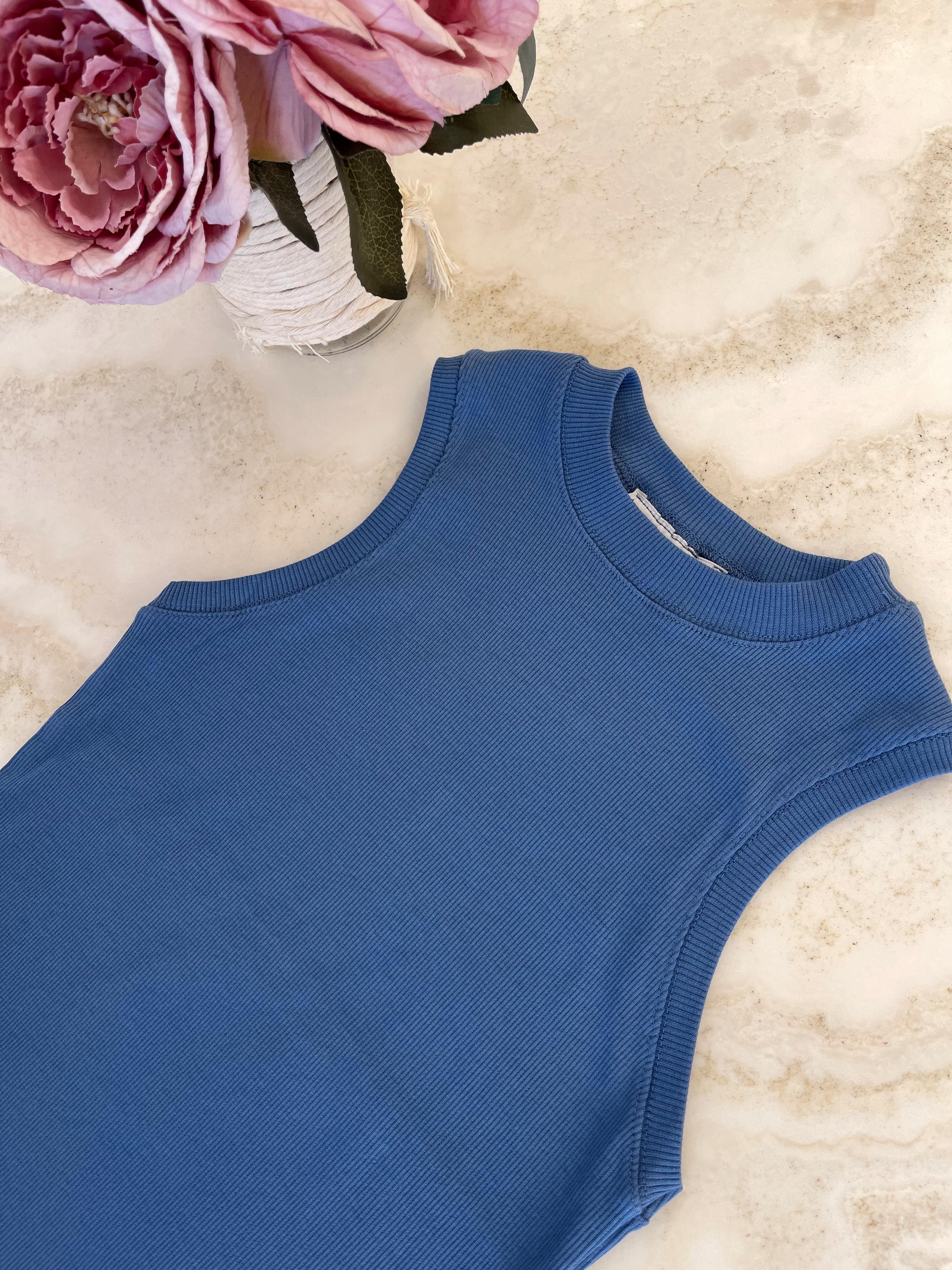 Mavi Halter Yaka Fitilli Uzun Atlet