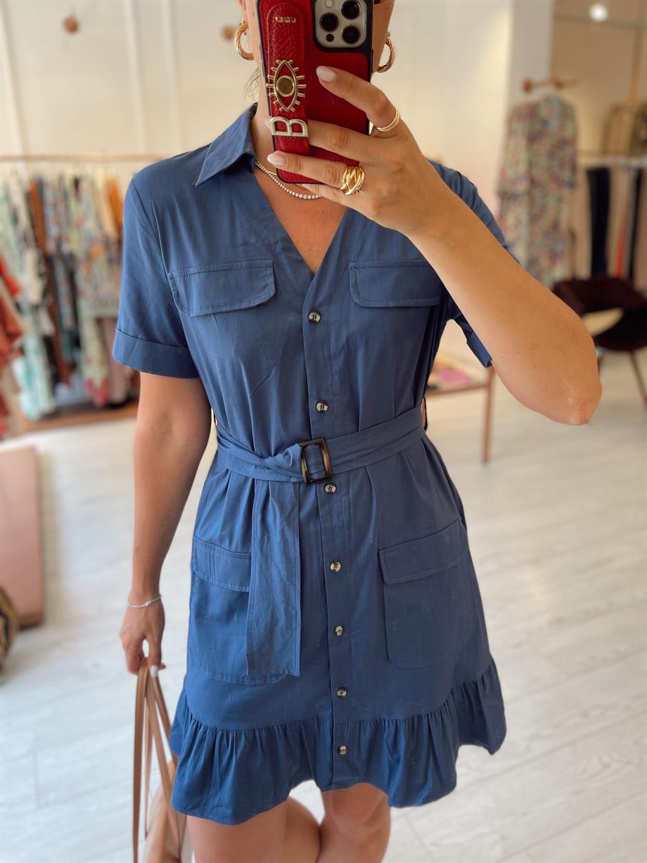 Mavi Kemerli Mini Elbise · 6