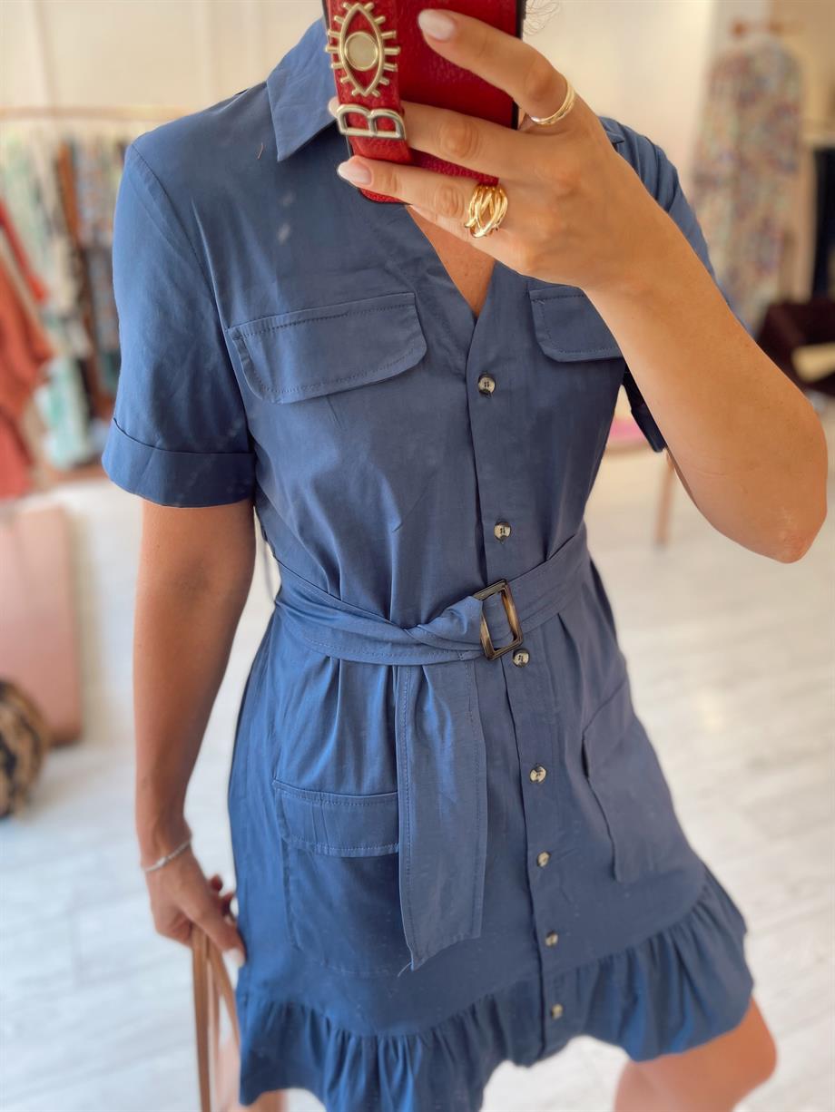 Mavi Kemerli Mini Elbise · 5