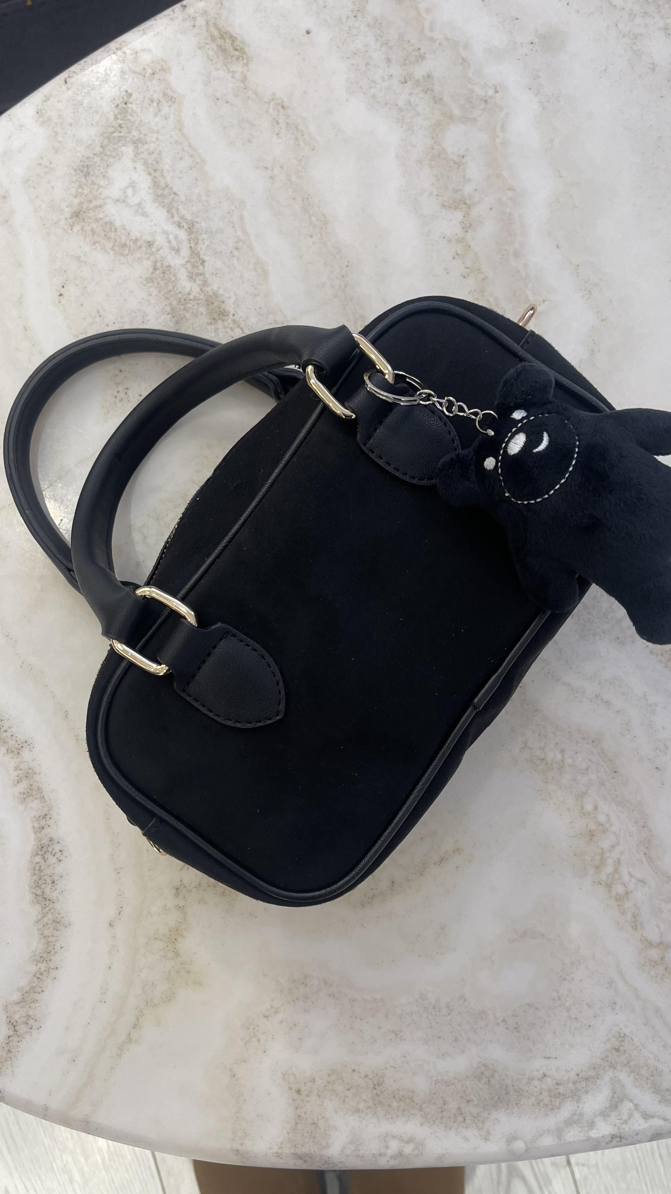 Milani Siyah Mini Aksesuarlı Süet Çanta