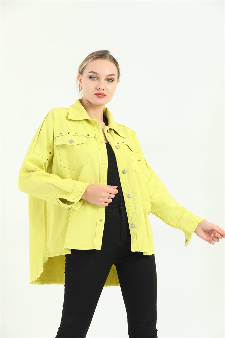 Neon Yeşil Rivetli Ceket