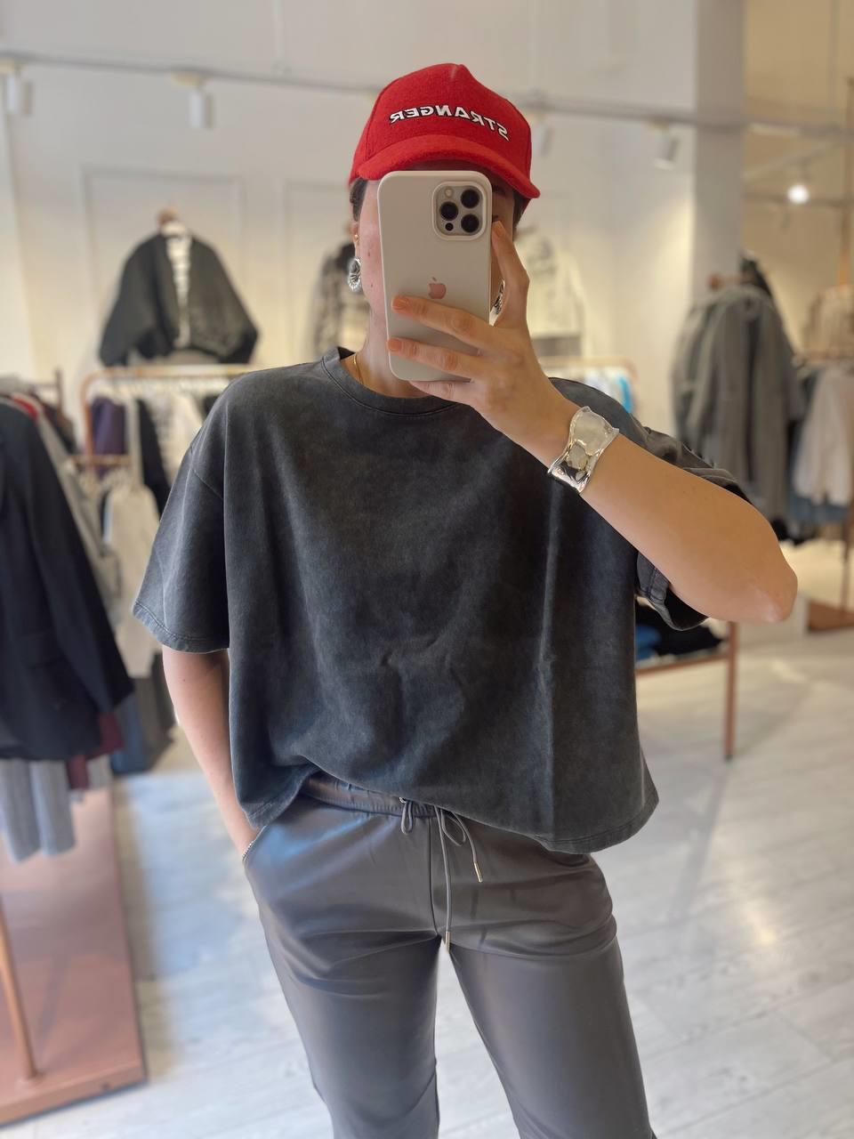 Orj. Marka Yıkamalı Tok Kumaş Gri Tshirt