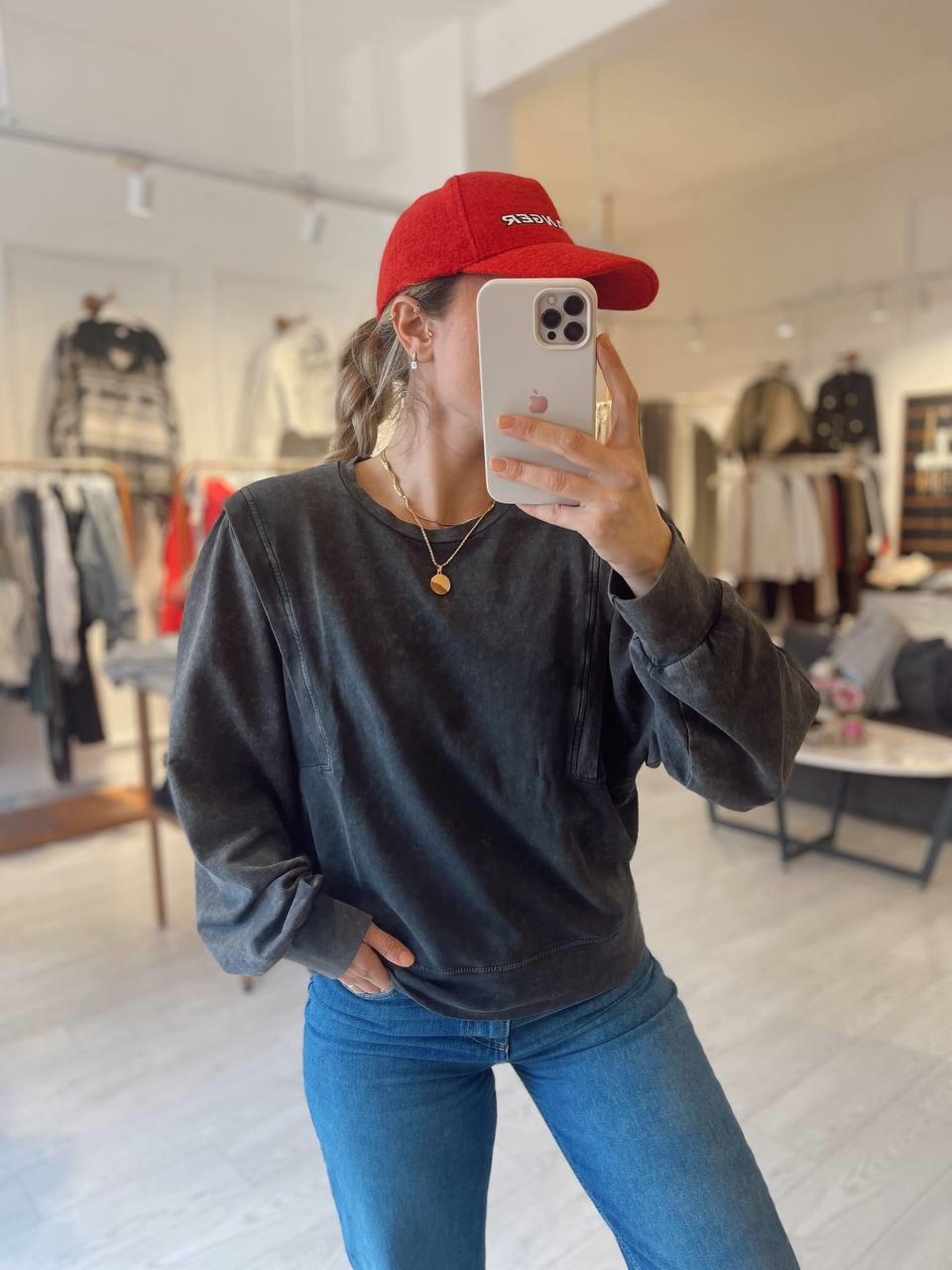 Orj. Marka Yıkamalı Gri Sweat