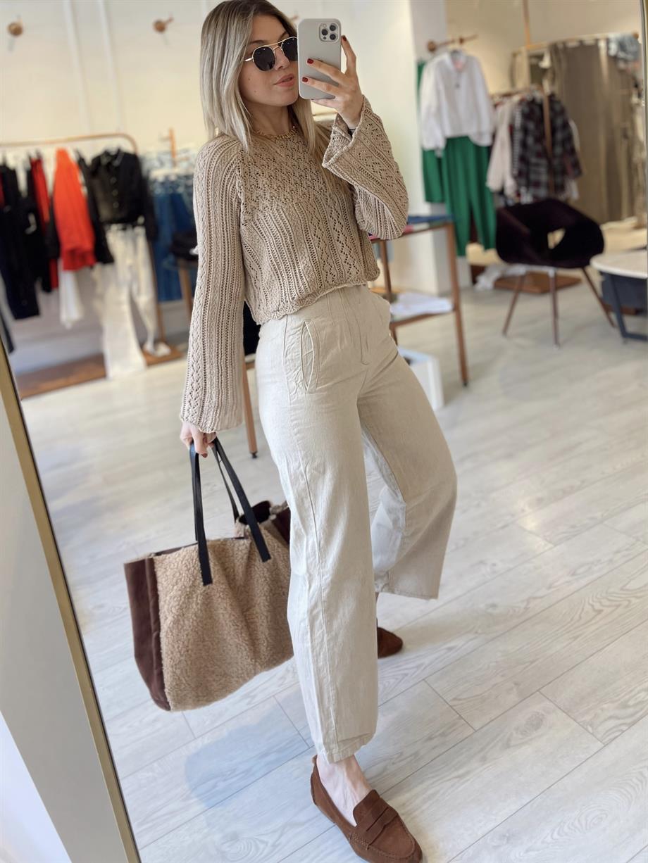 Orj Marka Ultra Yüksel Bel Keten Pantalon