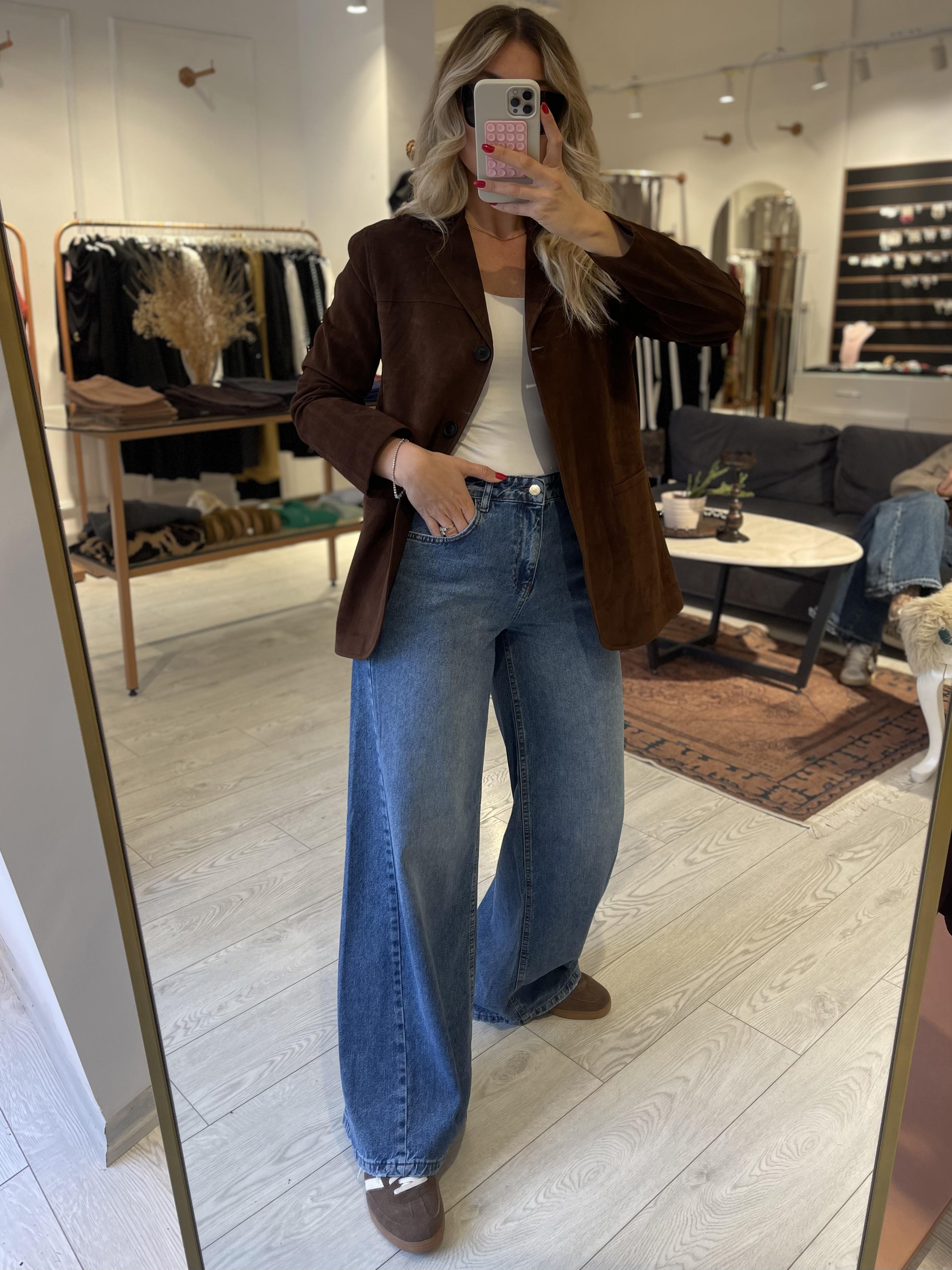 Orta Ton Kar Yıkama Wide Leg Jean