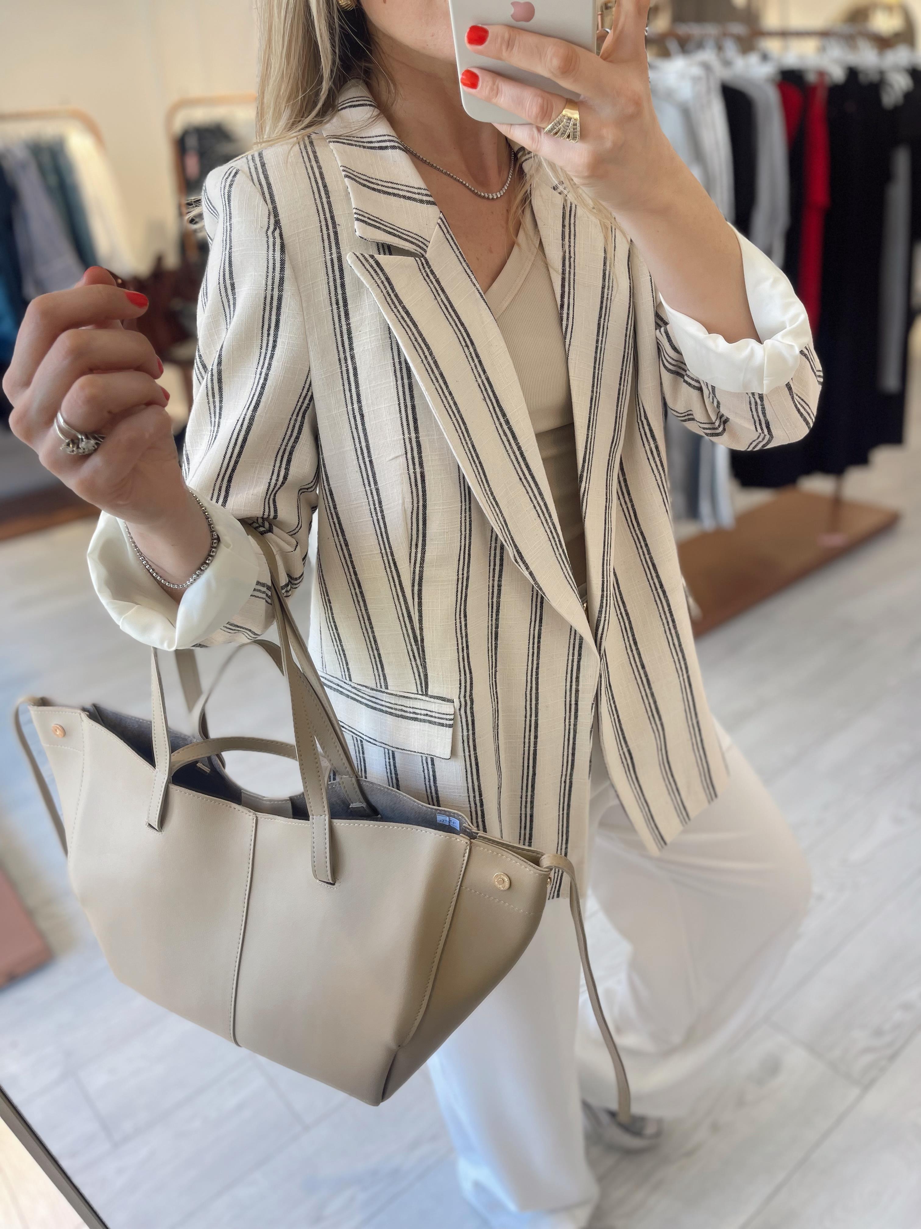 Pamuk Keten Premium Taş-Lacivert Çizgili  Blazer · 3