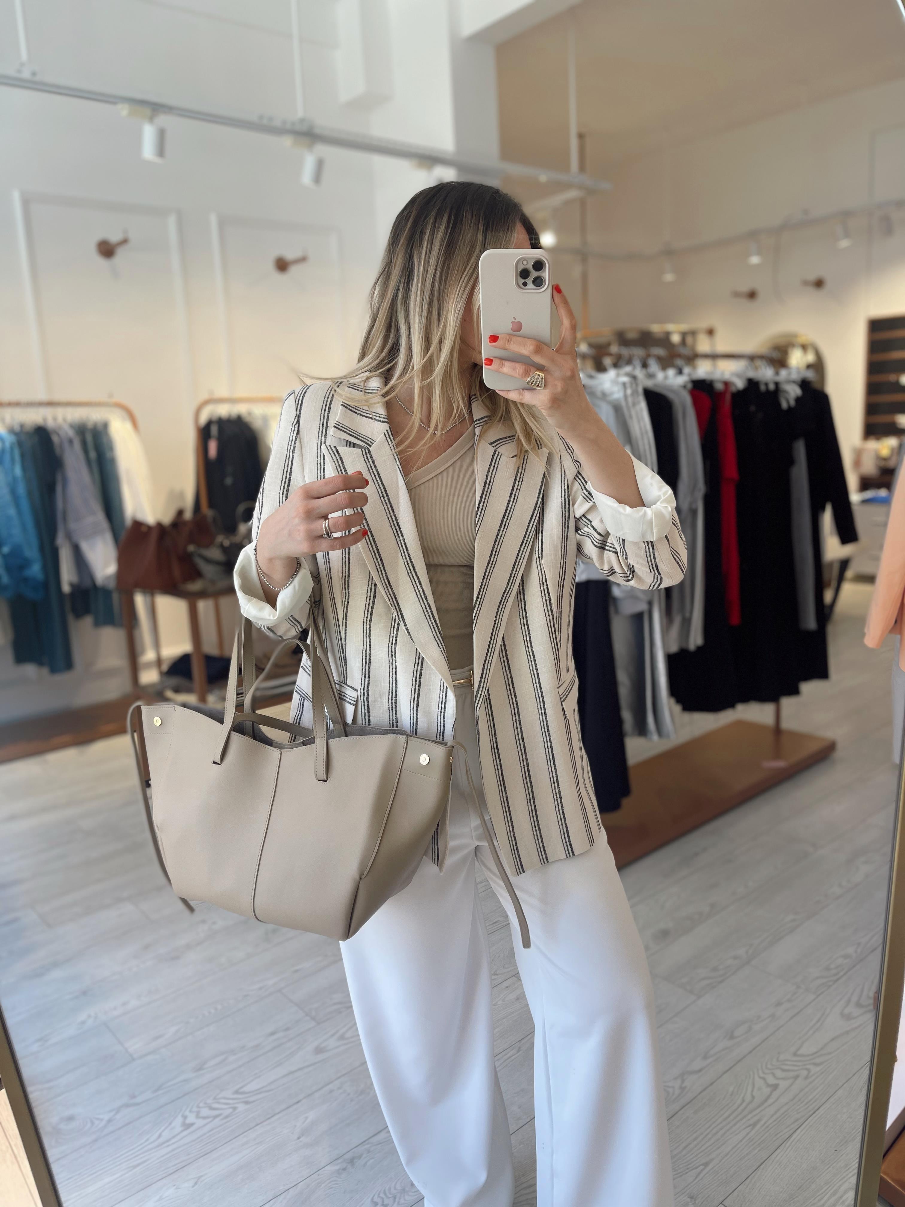 Pamuk Keten Premium Taş-Lacivert Çizgili  Blazer · 7