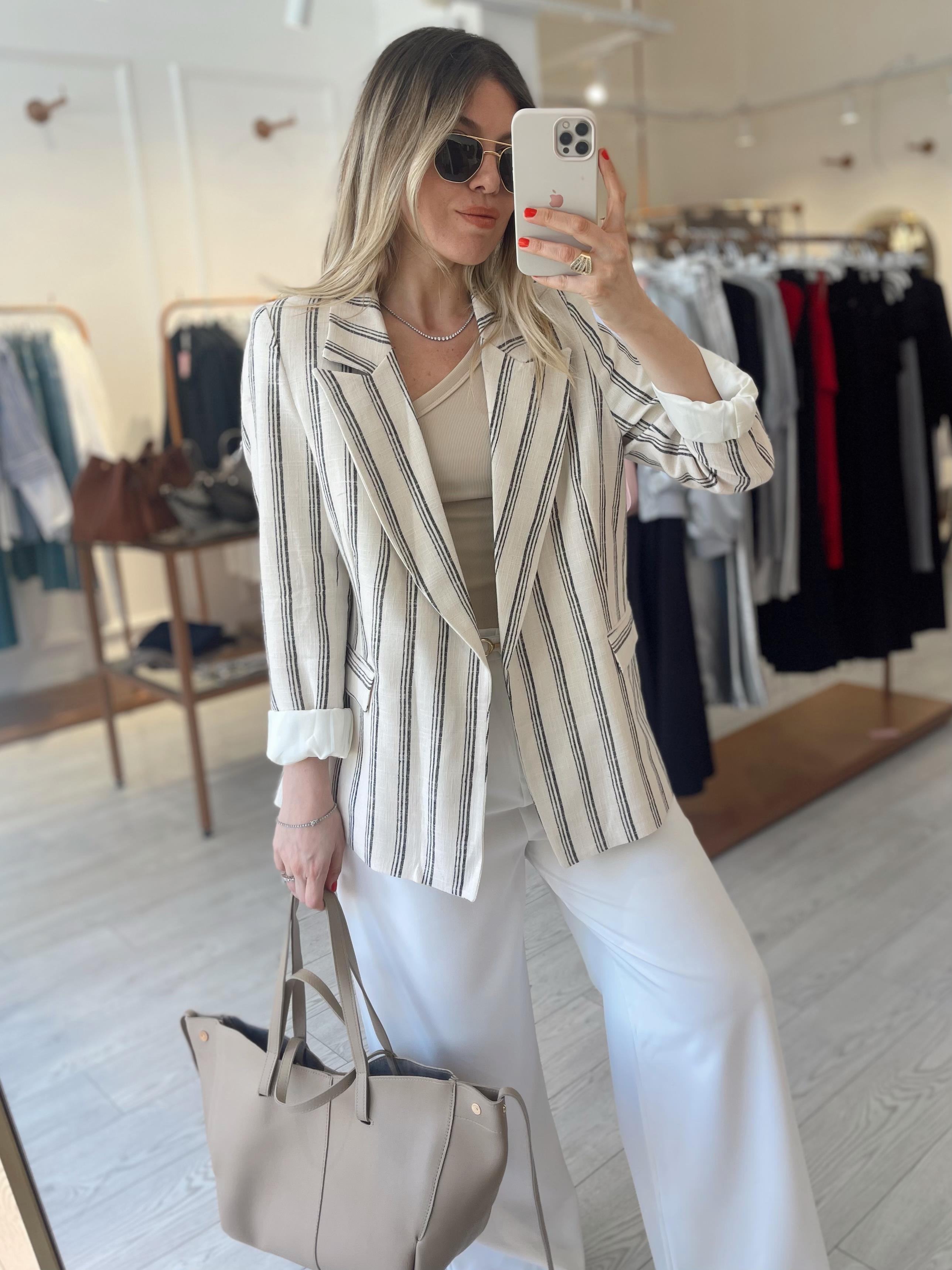 Pamuk Keten Premium Taş-Lacivert Çizgili  Blazer · 5
