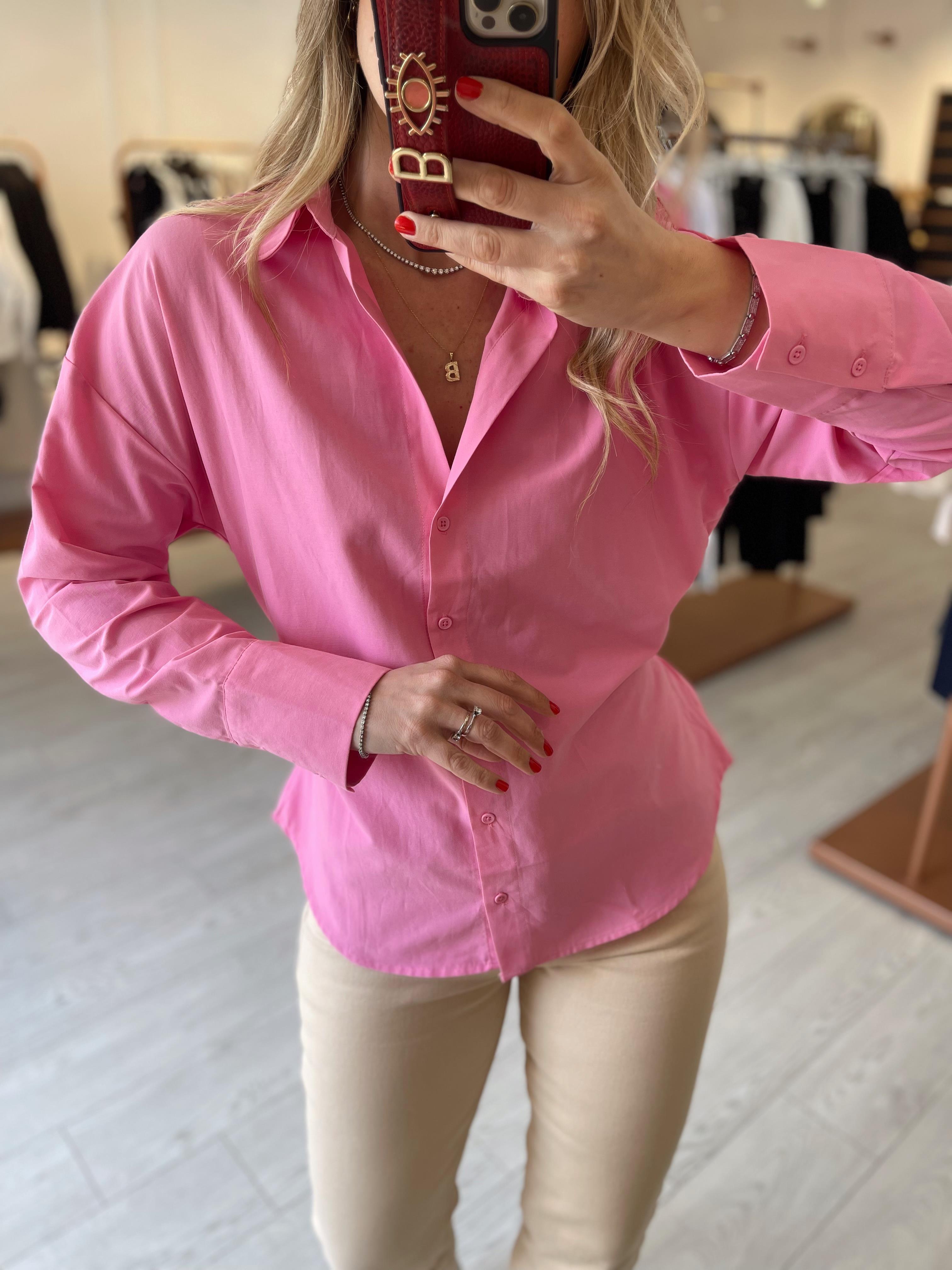 Pembe Kendinden Kuşaklı Poplin Gömlek