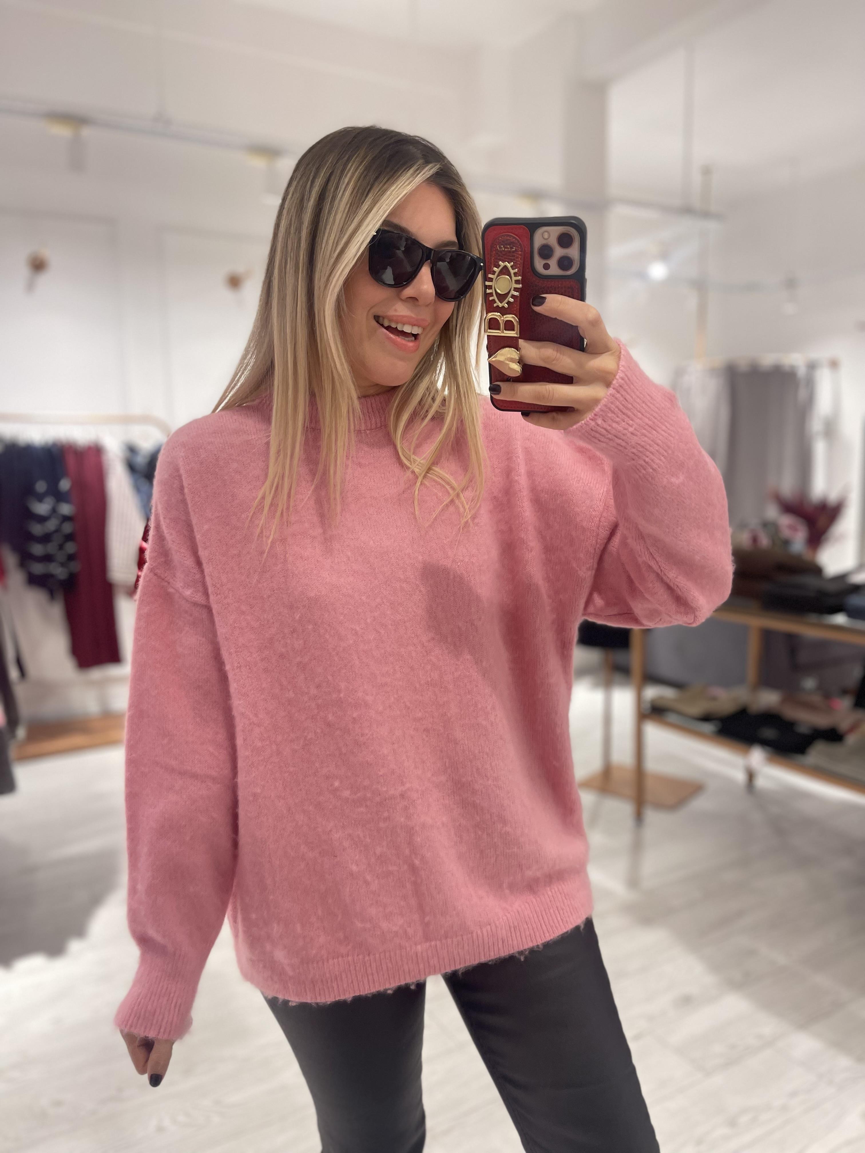 Pembe Yün Efektli Bisiklet Yaka Kazak · 2