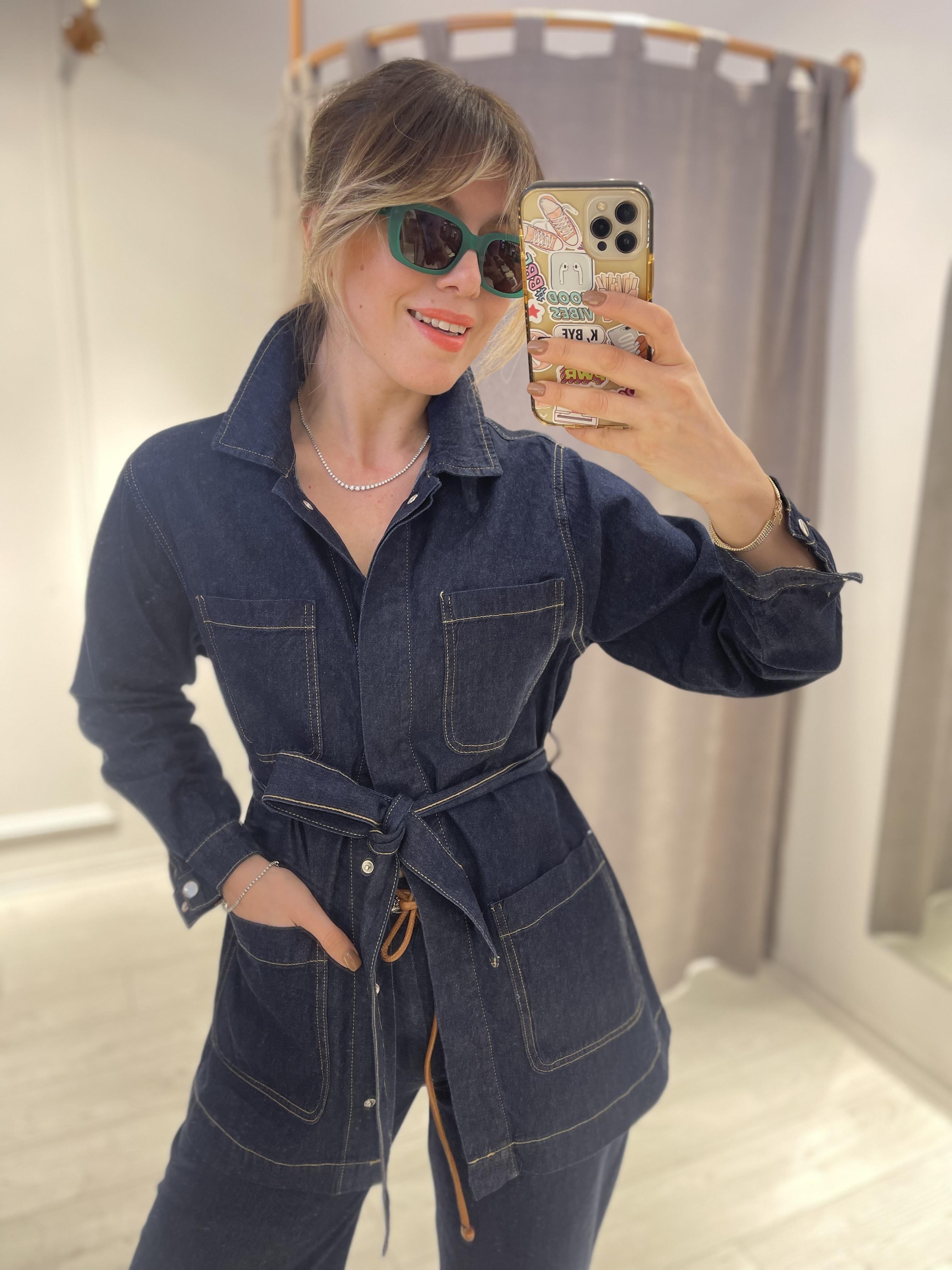 Premium İnce Denim Kuşaklı Cepli Ceket · 5