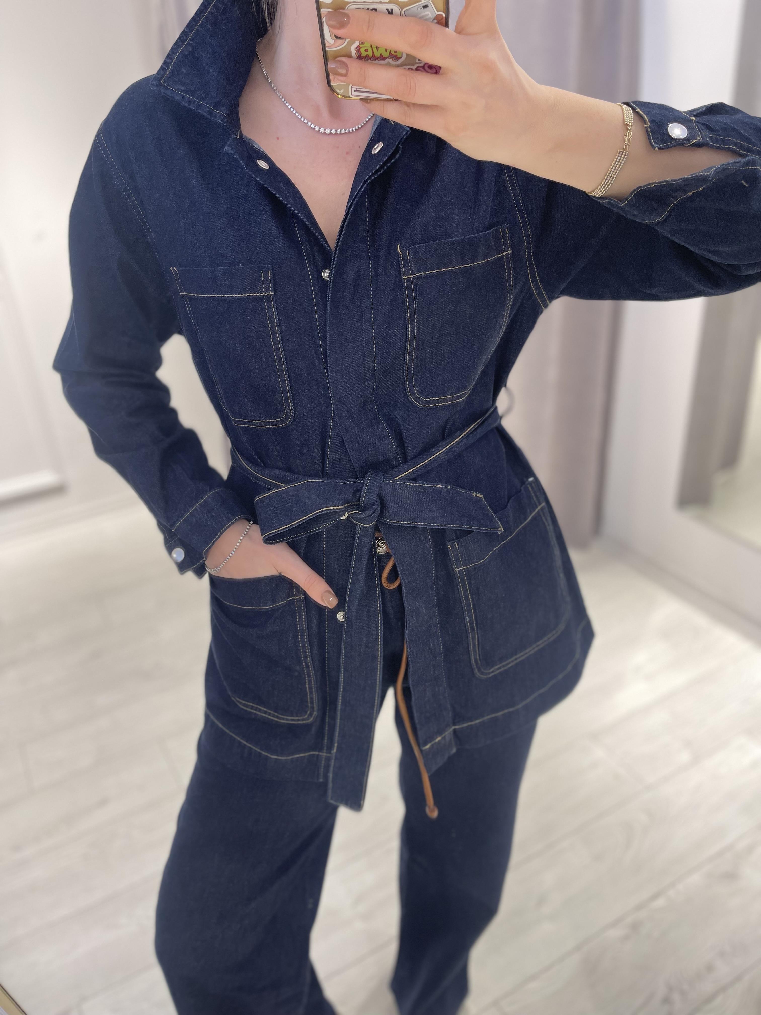 Premium İnce Denim Kuşaklı Cepli Ceket · 3