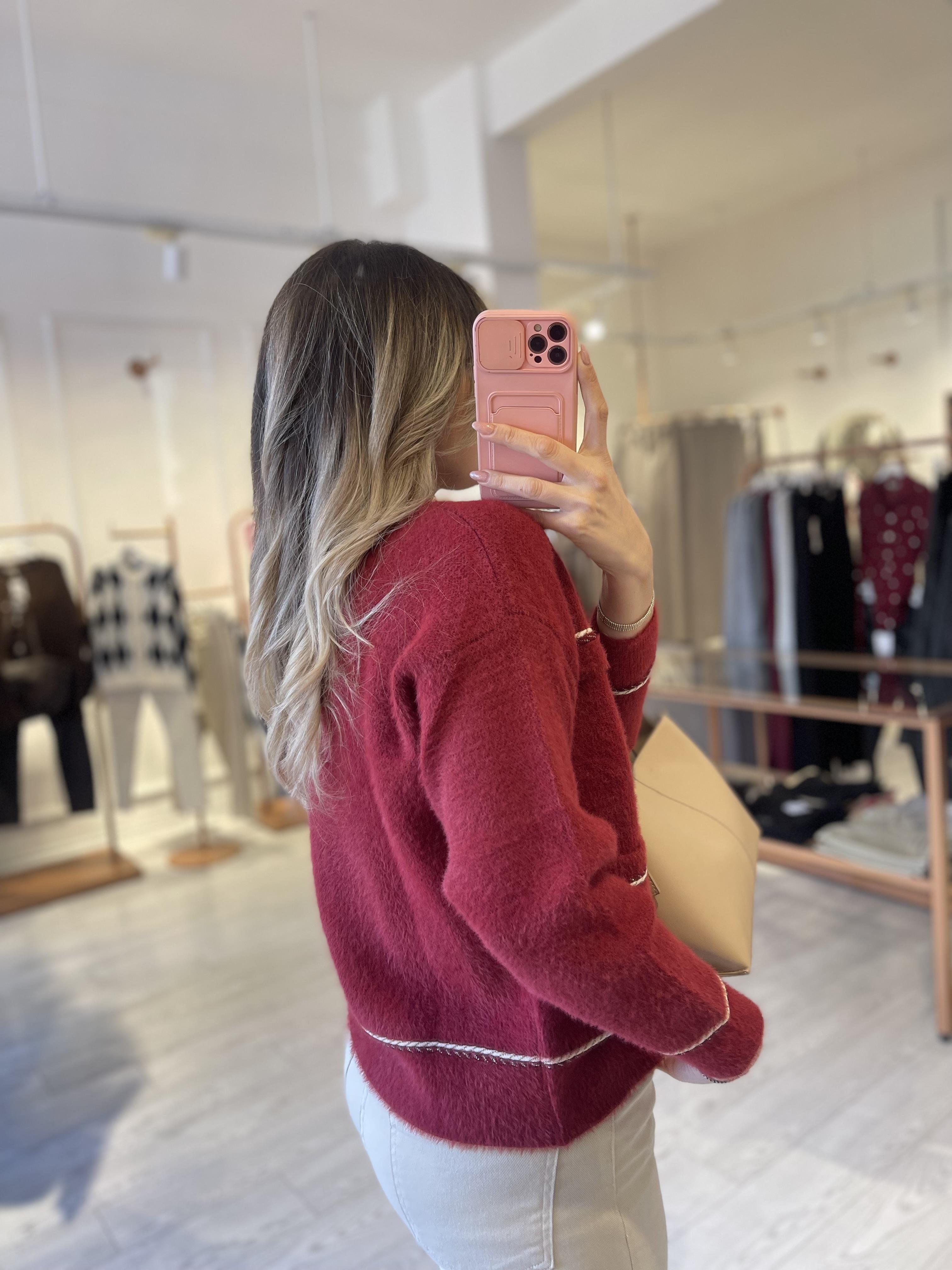 Premium Kırmızı Gold Dikiş Detaylı Angora Hırka · 5