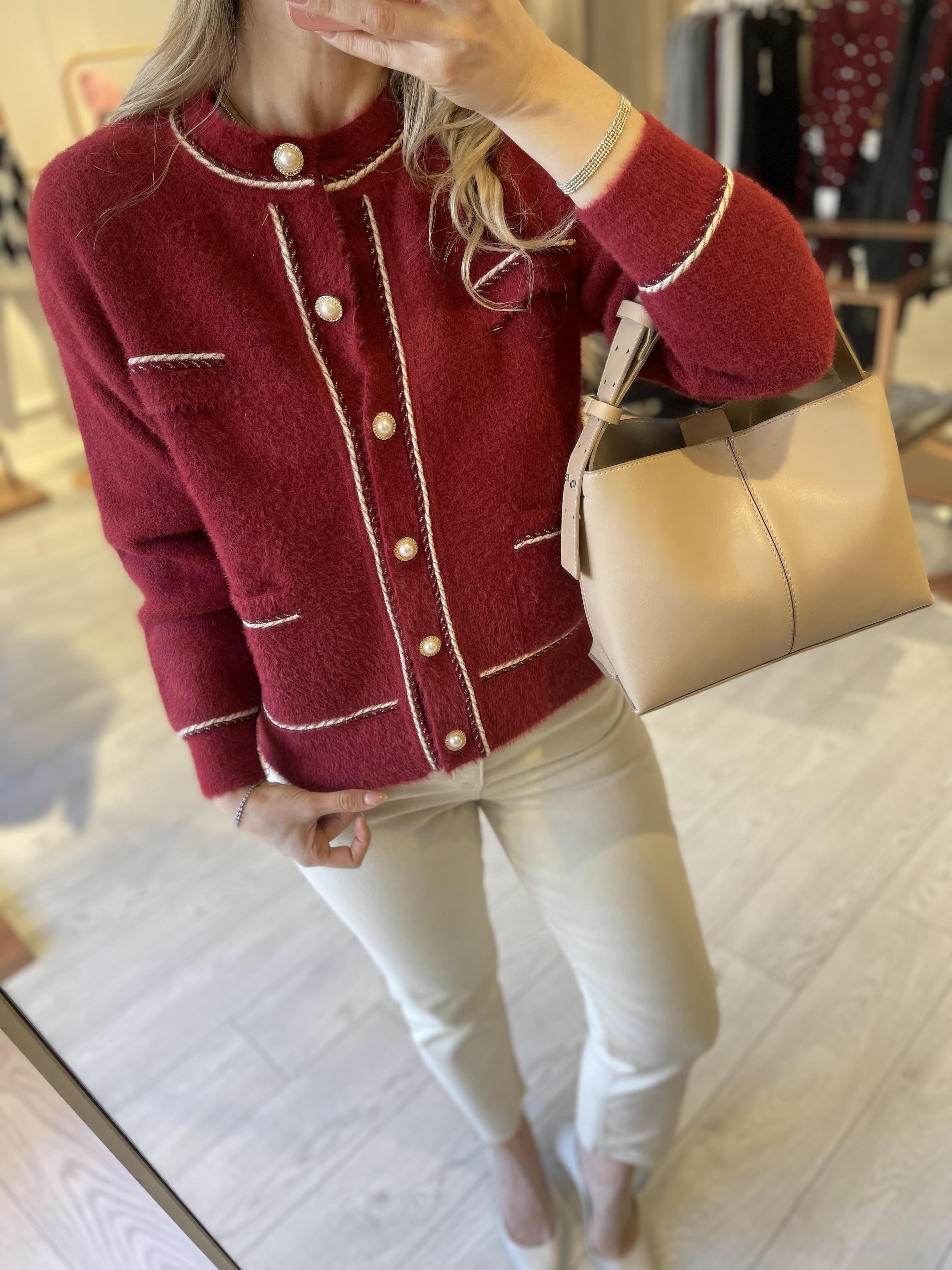 Premium Kırmızı Gold Dikiş Detaylı Angora Hırka · 6