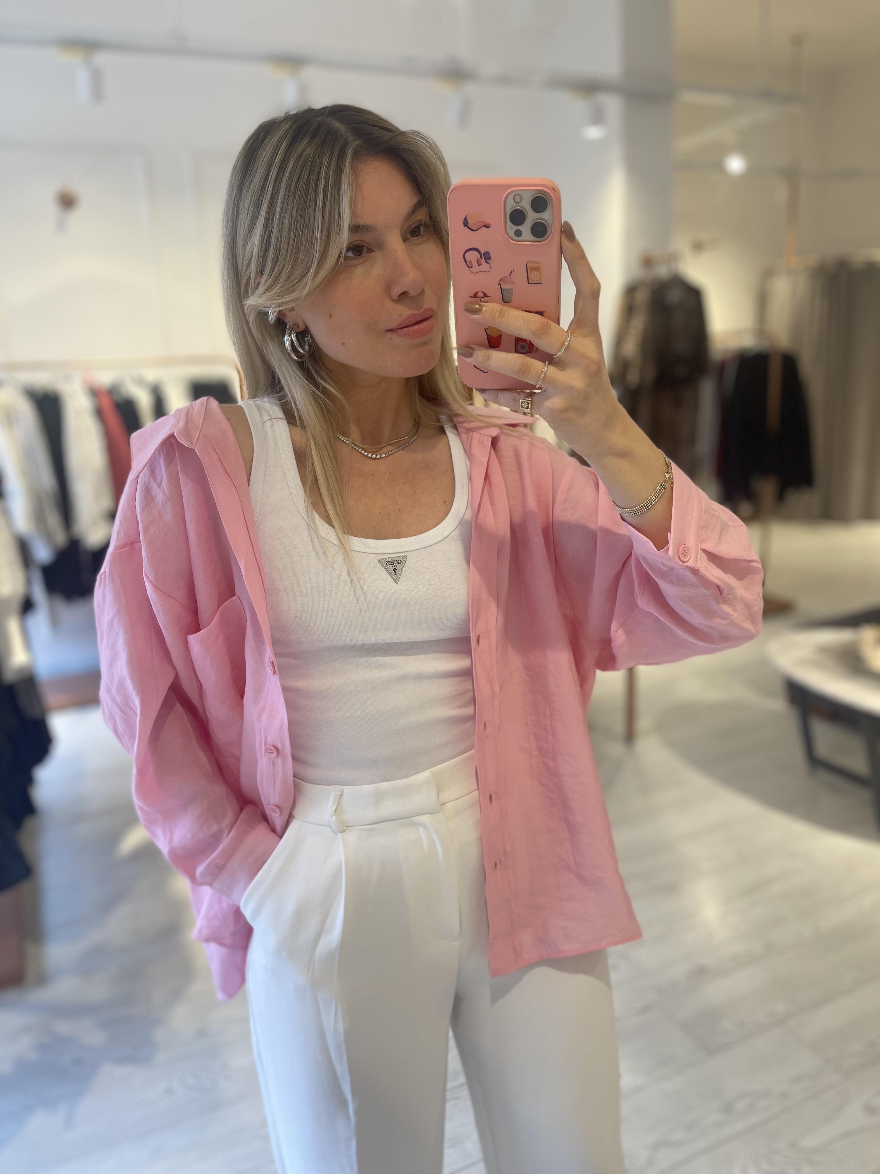 Şeker Pembe Oversize Tensel Gömlek