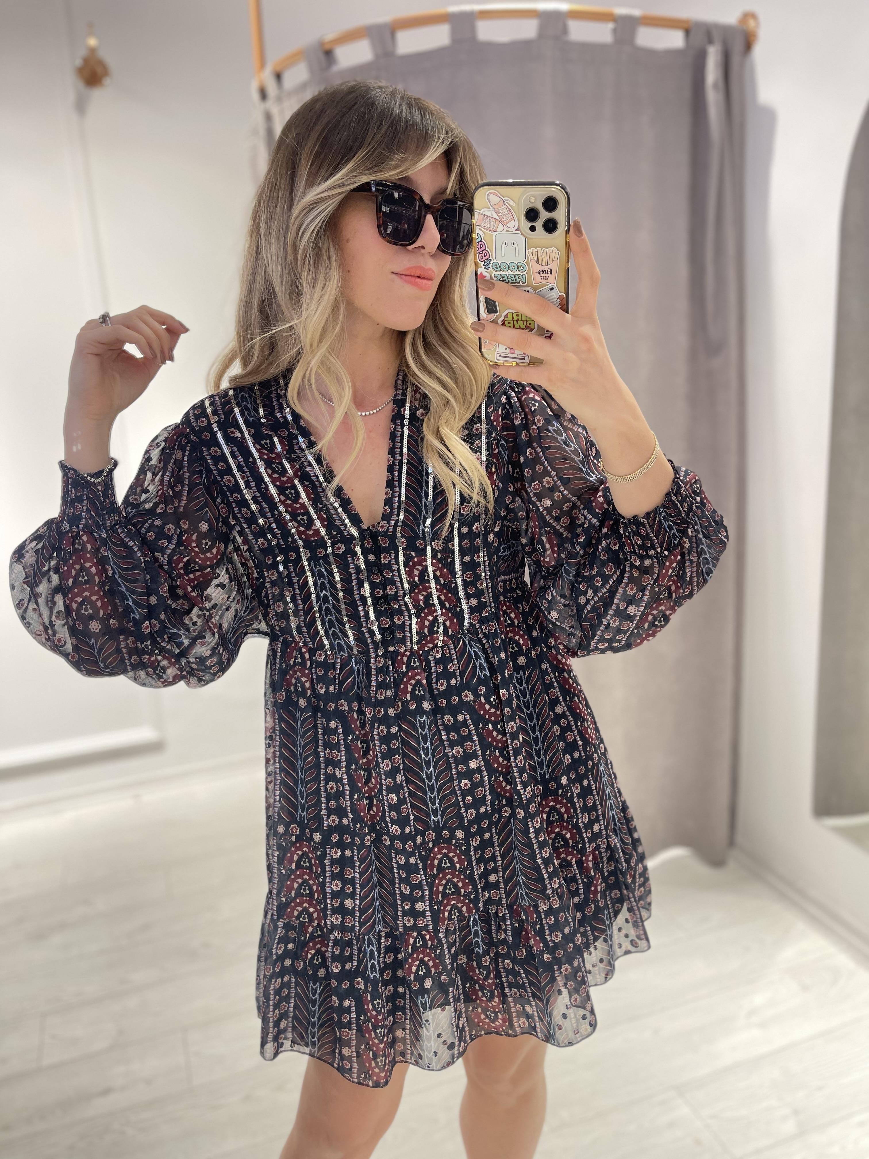 Şifon Parıltılı İşlemeli Mini Elbise