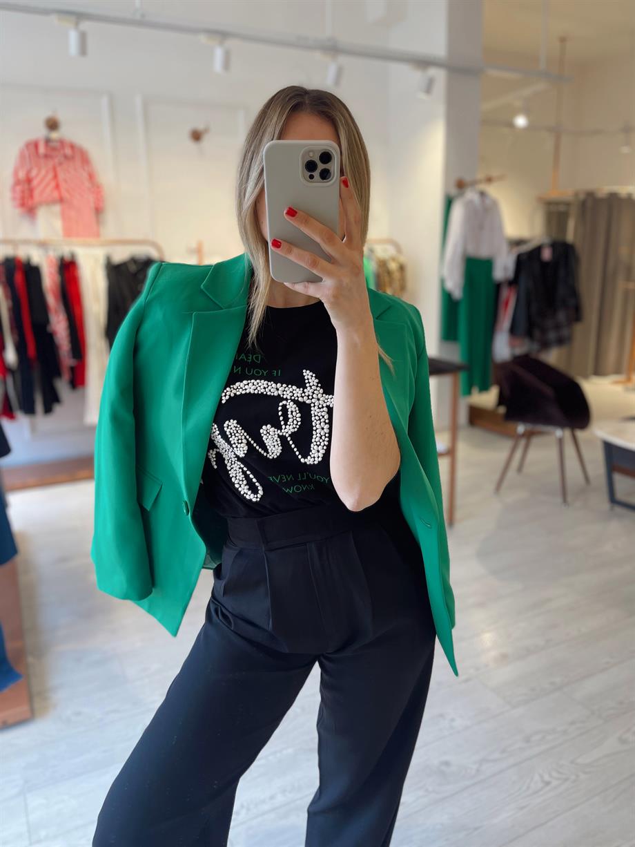 Siyah Baskılı Kısa Kollu Tshirt