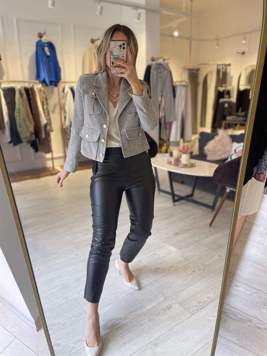 Siyah Boru Paça Deri Pantolon