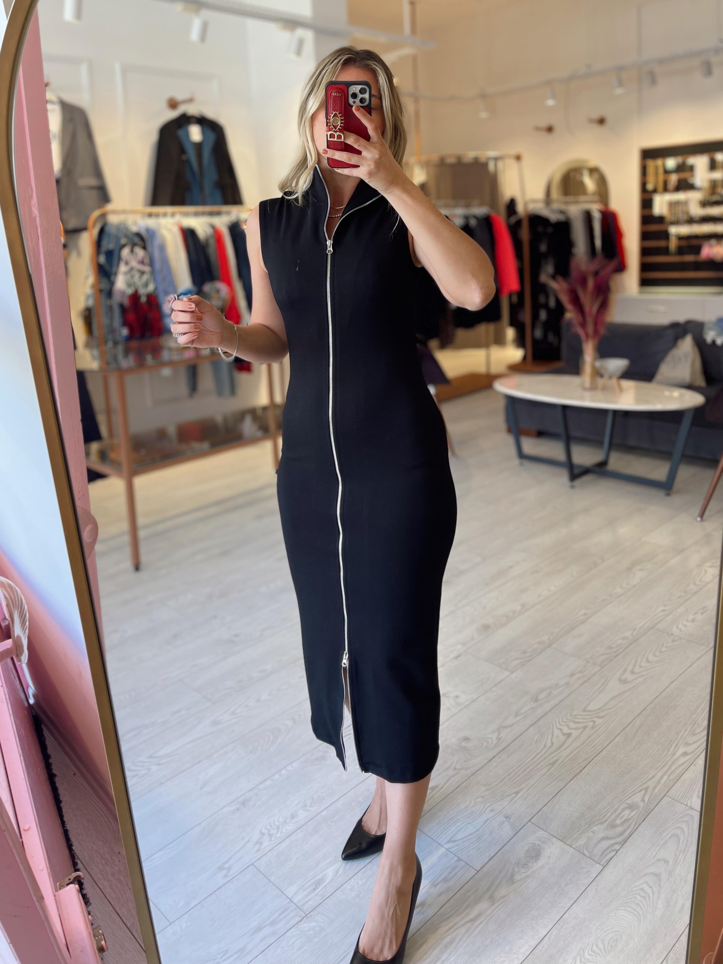 Siyah Çelik Örme Fermuarlı Elbise