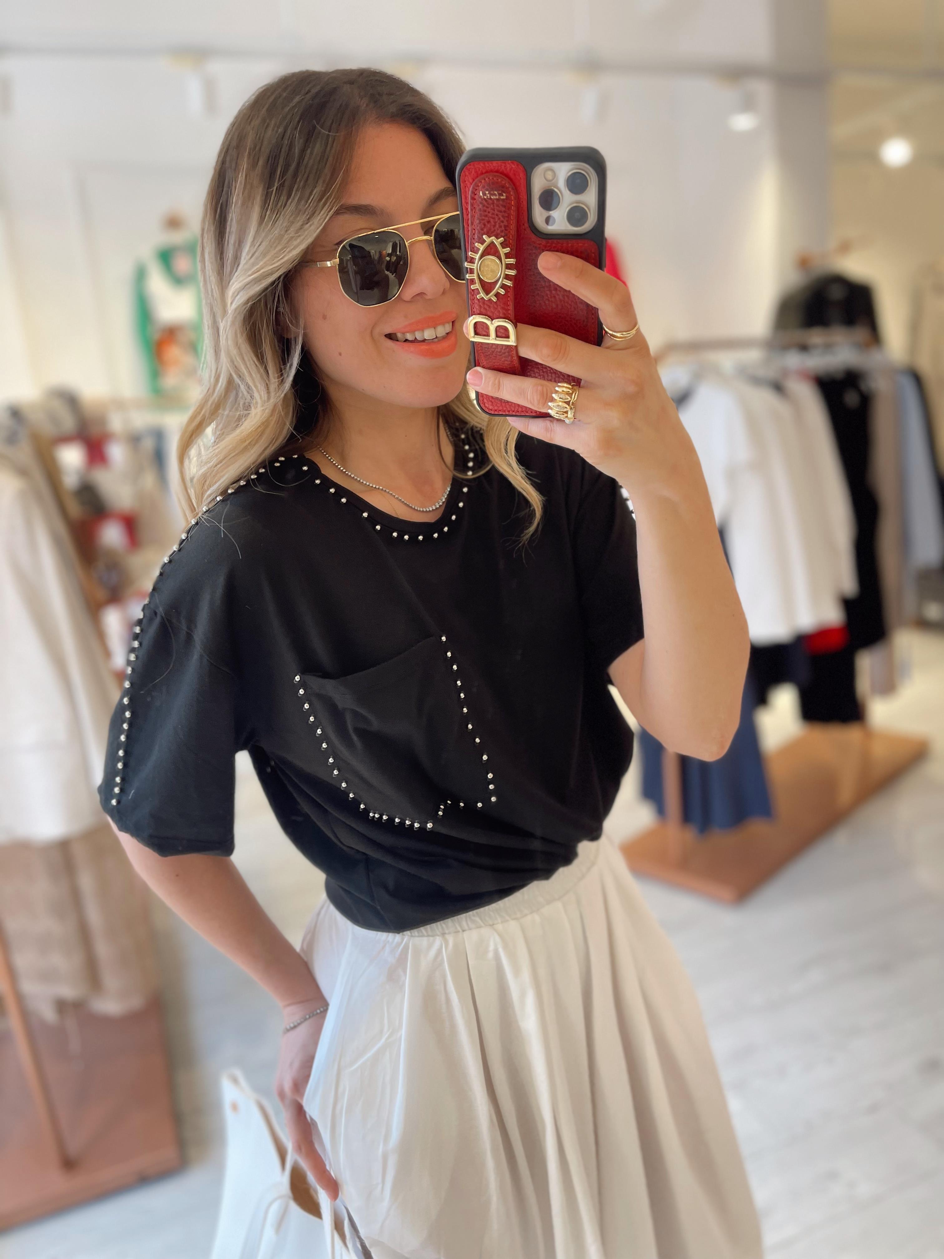 Siyah Cepli  Pamuklu Tshirt