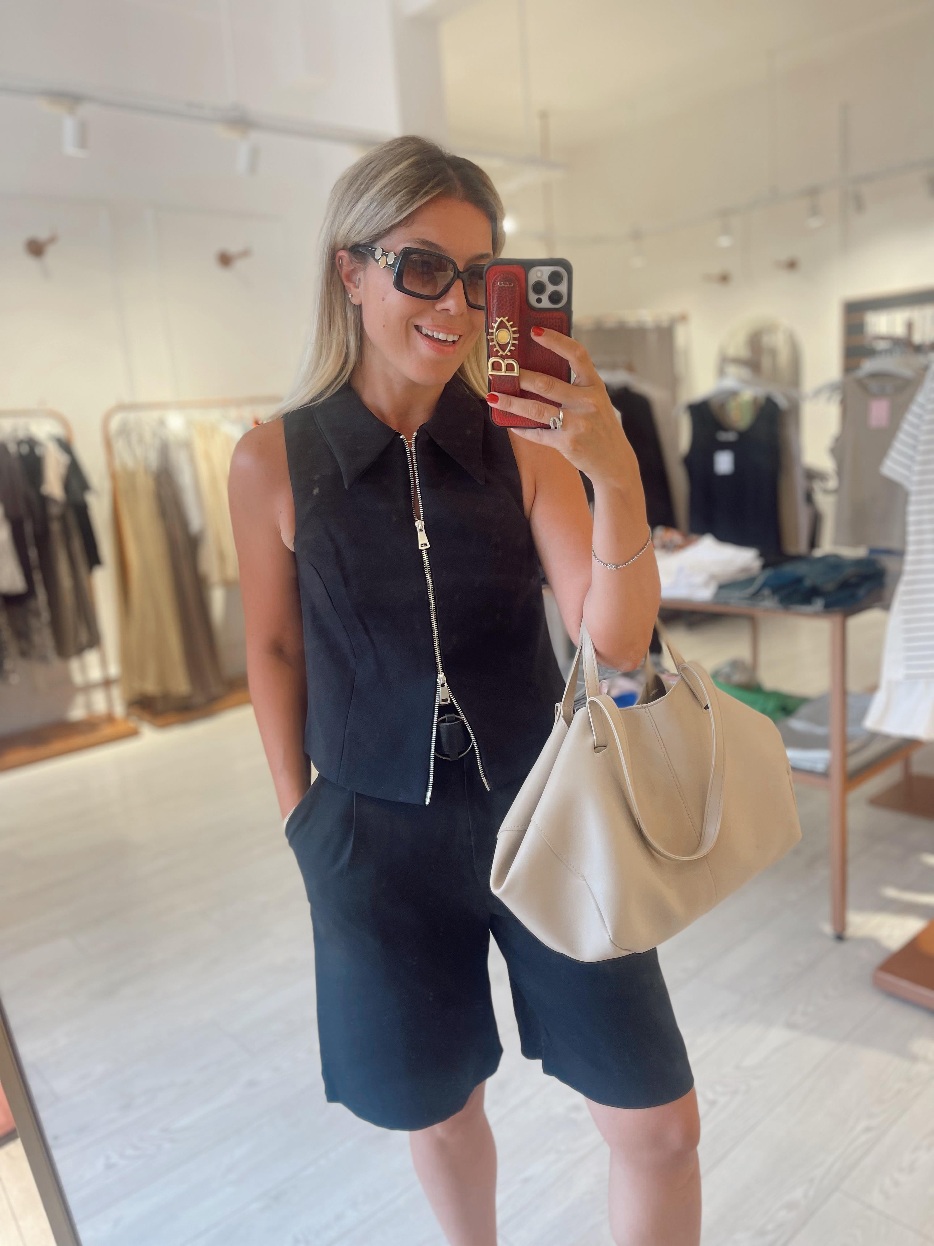 Siyah Çift Fermuarlı Polo Yaka Yelek