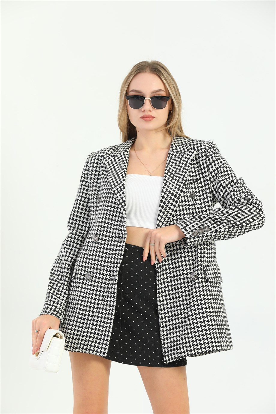 Siyah Kazayağı Kruvaze Blazer