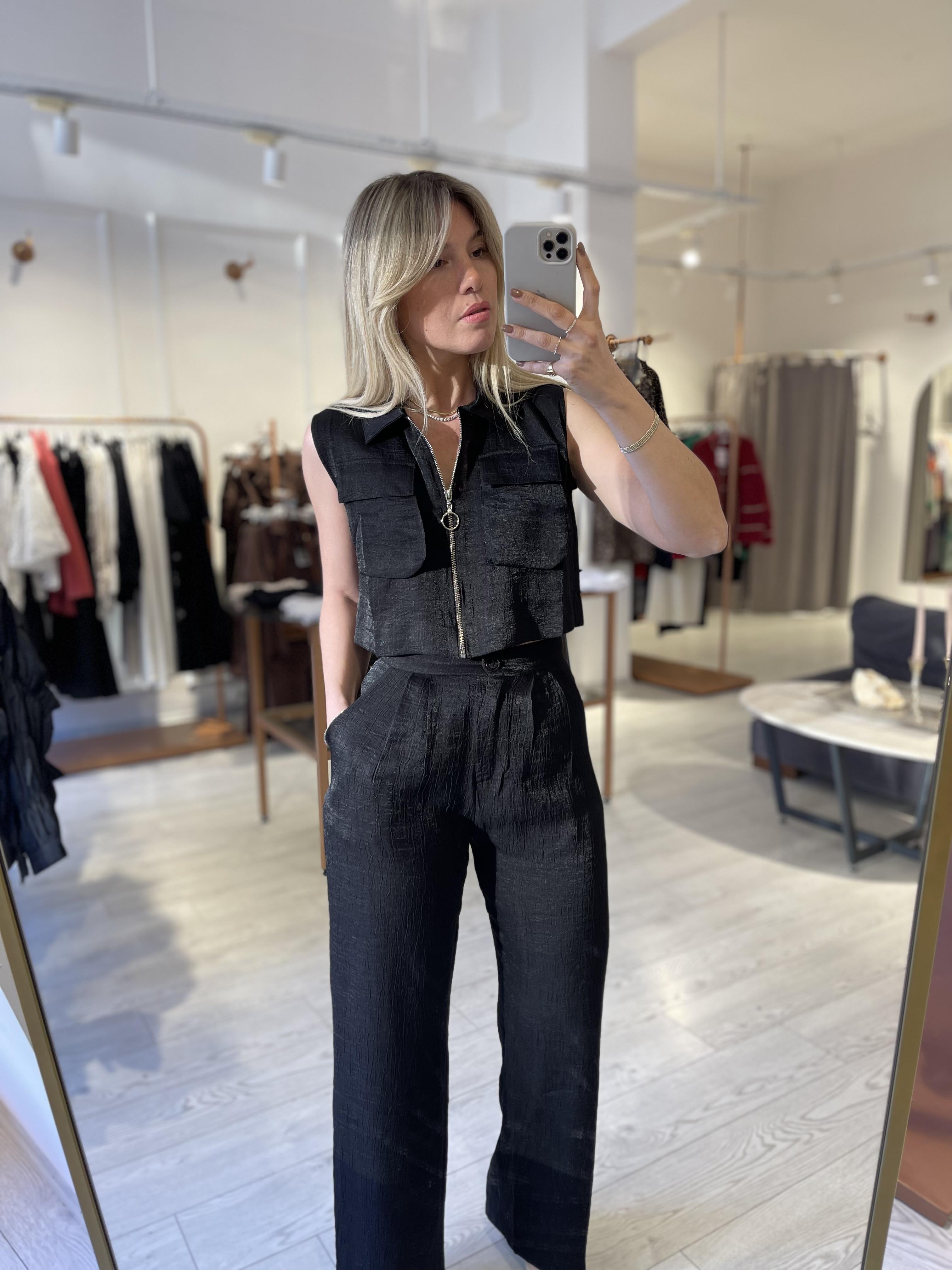 Siyah Kısa Yelek Palazzo Takım