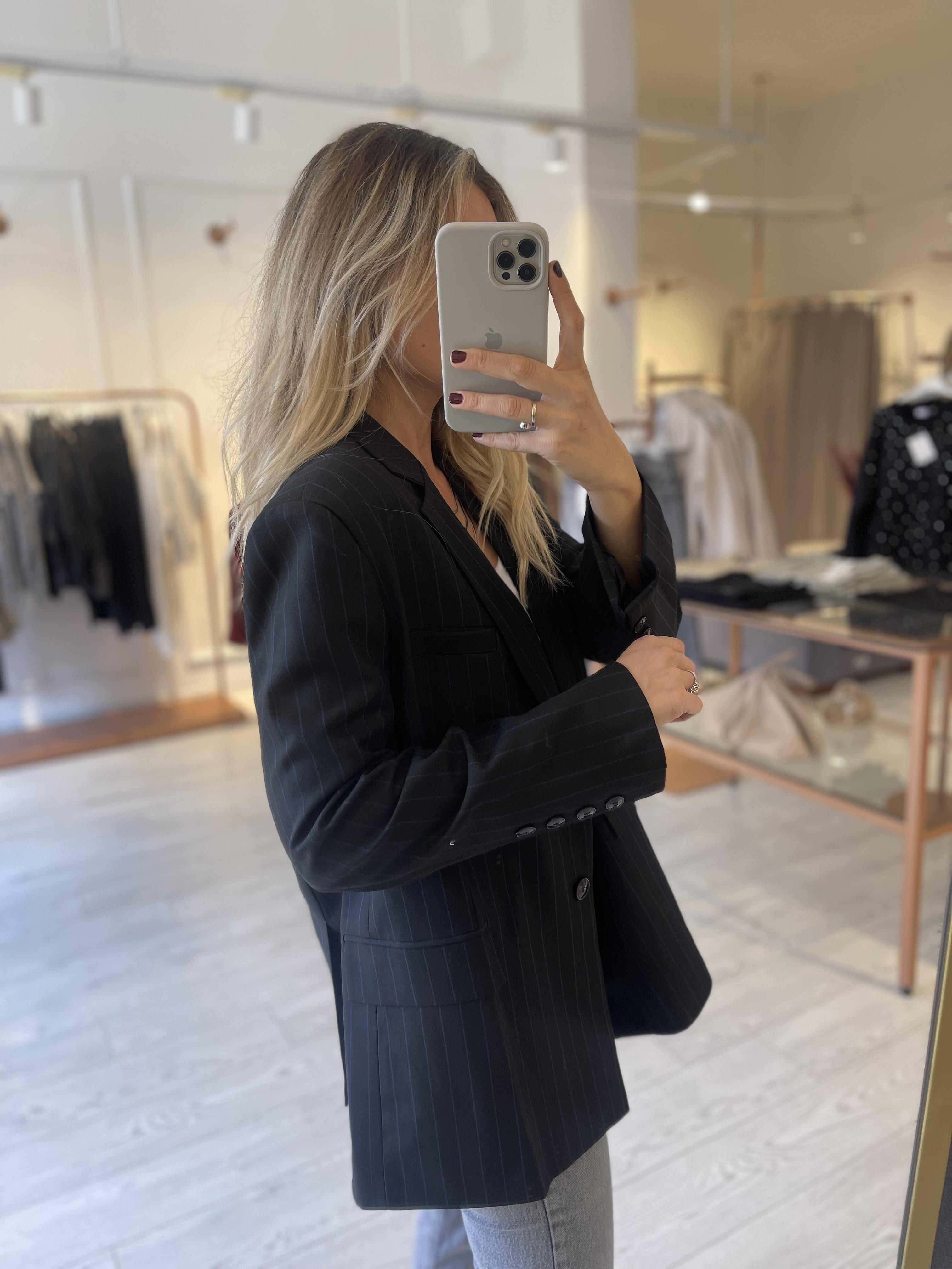 Siyah Mavi Çizgili Premium Seri Oversize Blazer · 2
