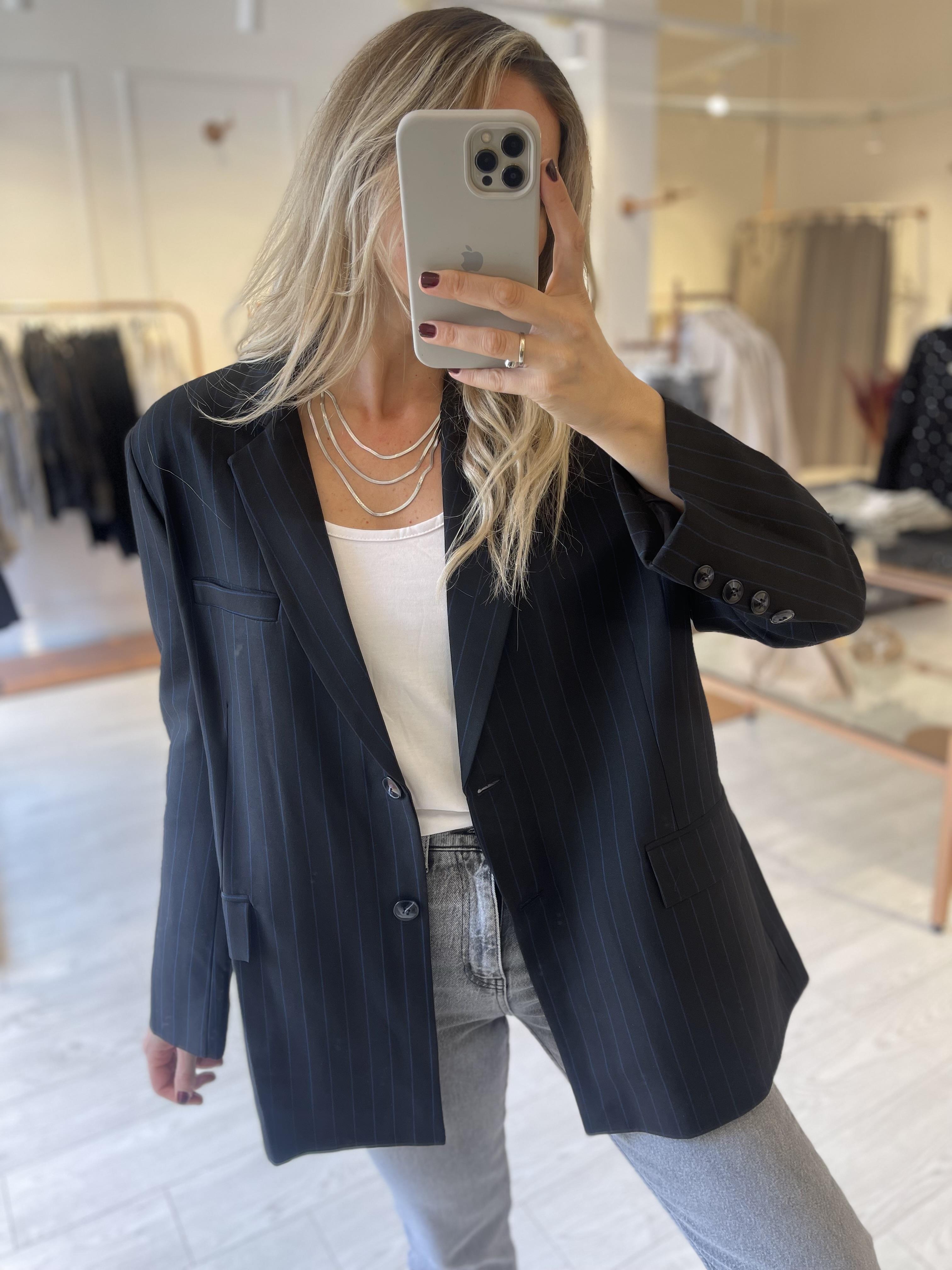 Siyah Mavi Çizgili Premium Seri Oversize Blazer · 6