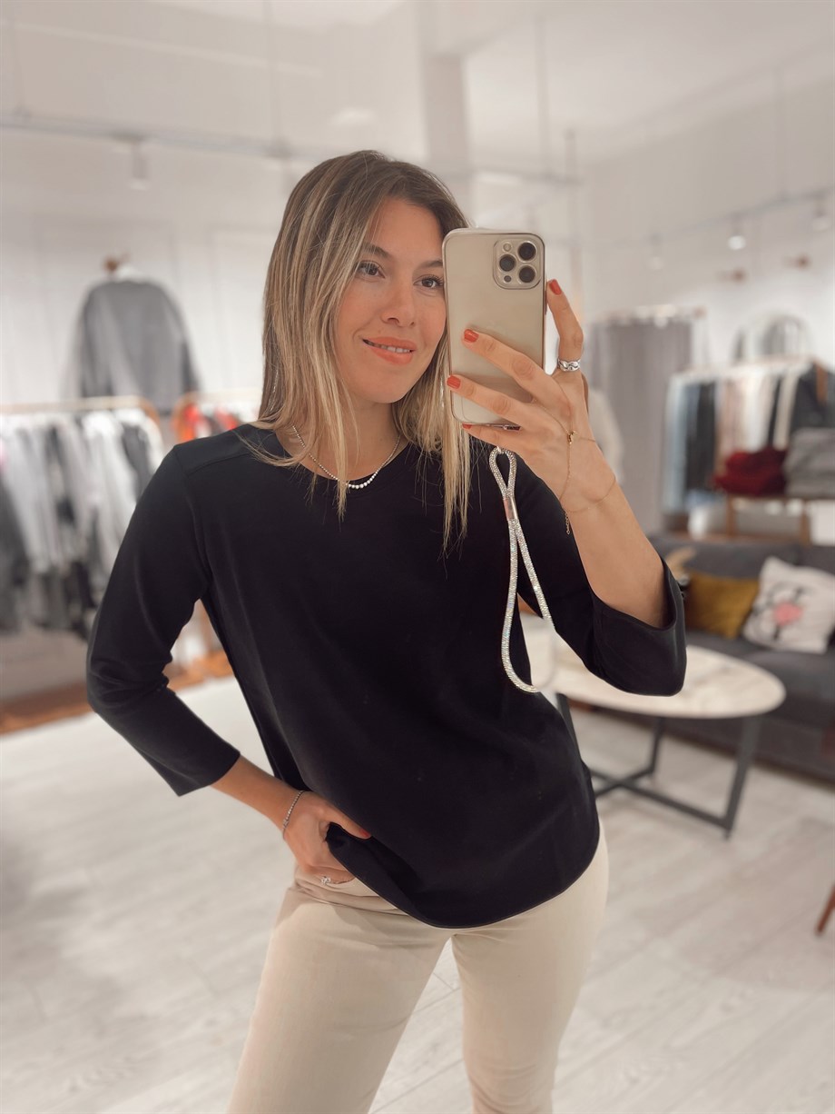 Siyah Modal Kumaş Bisiklet Yaka Bluz