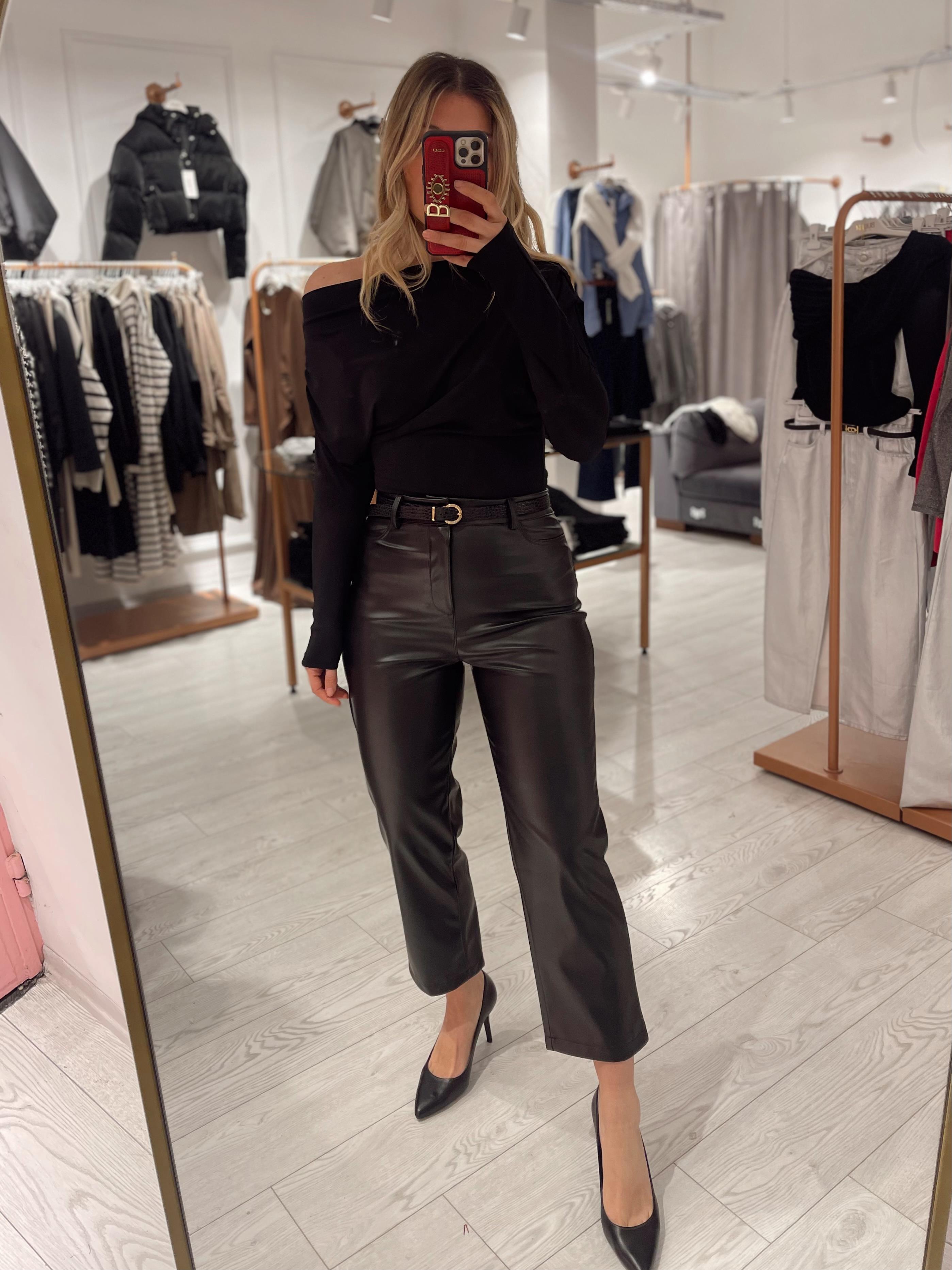 Siyah Orj Marka Deri Pantolon